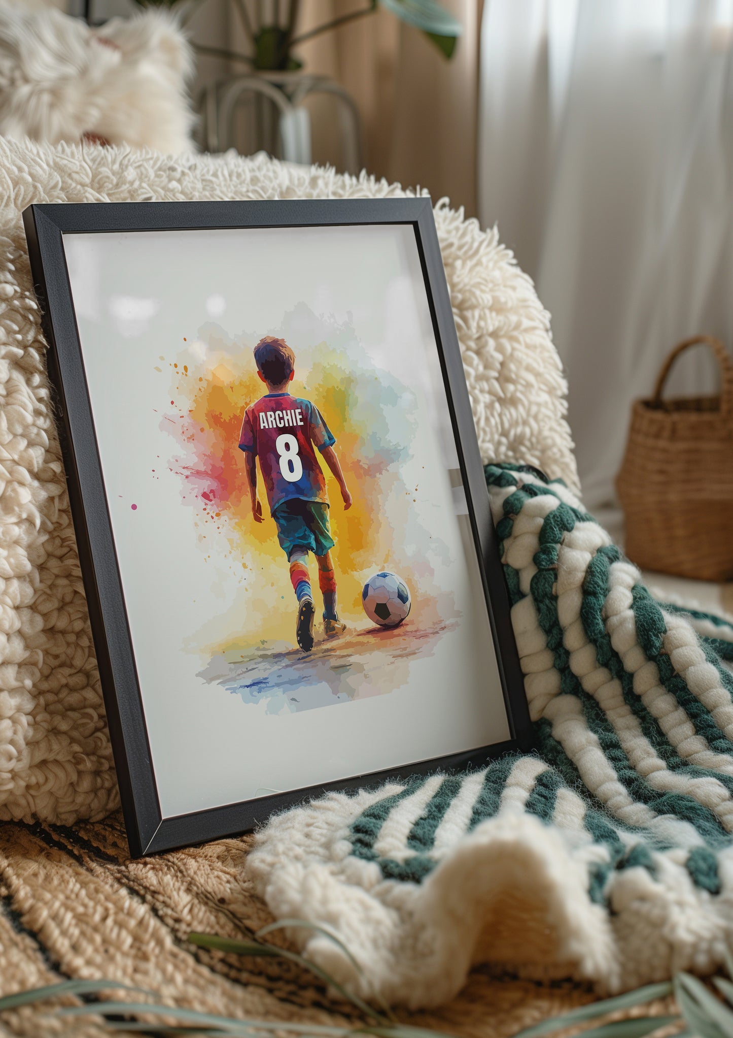 Personalised Watercolour Single Football Wall Art