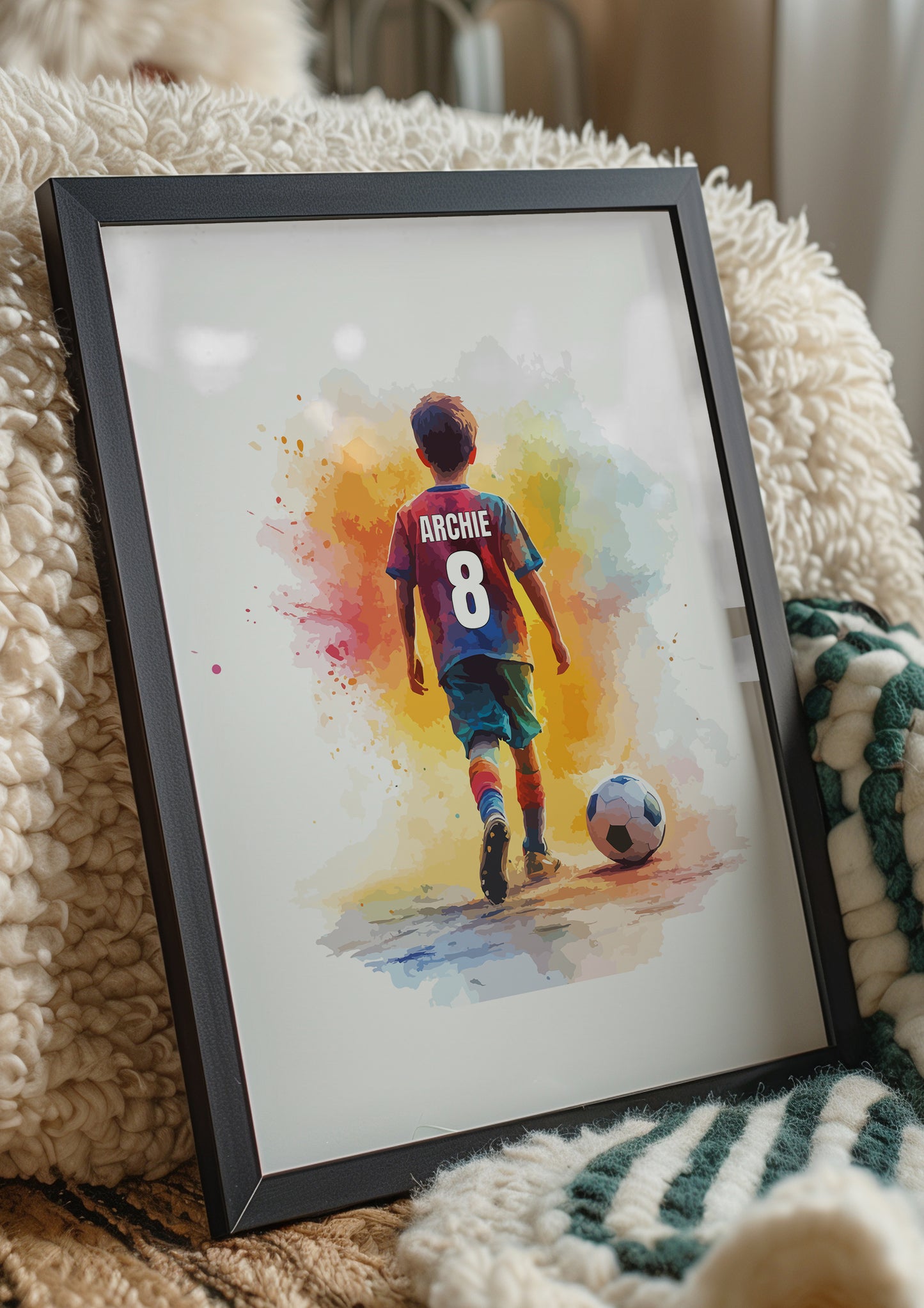 Personalised Watercolour Single Football Wall Art