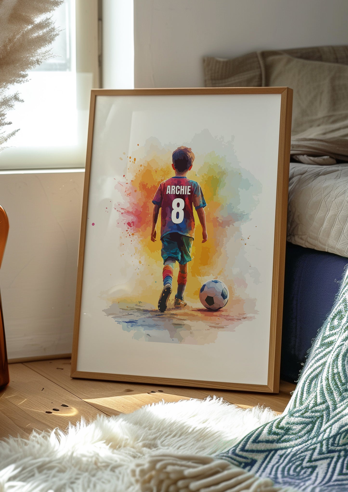 Personalised Watercolour Single Football Wall Art