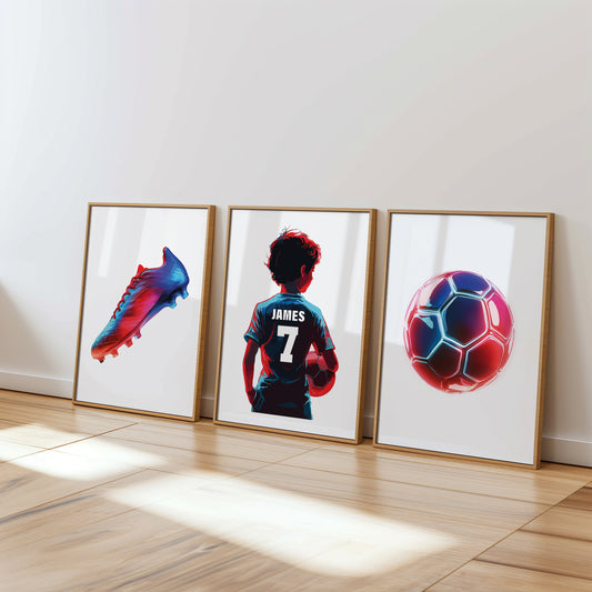 Personalised Neon Style Set of 3 Football Wall Art