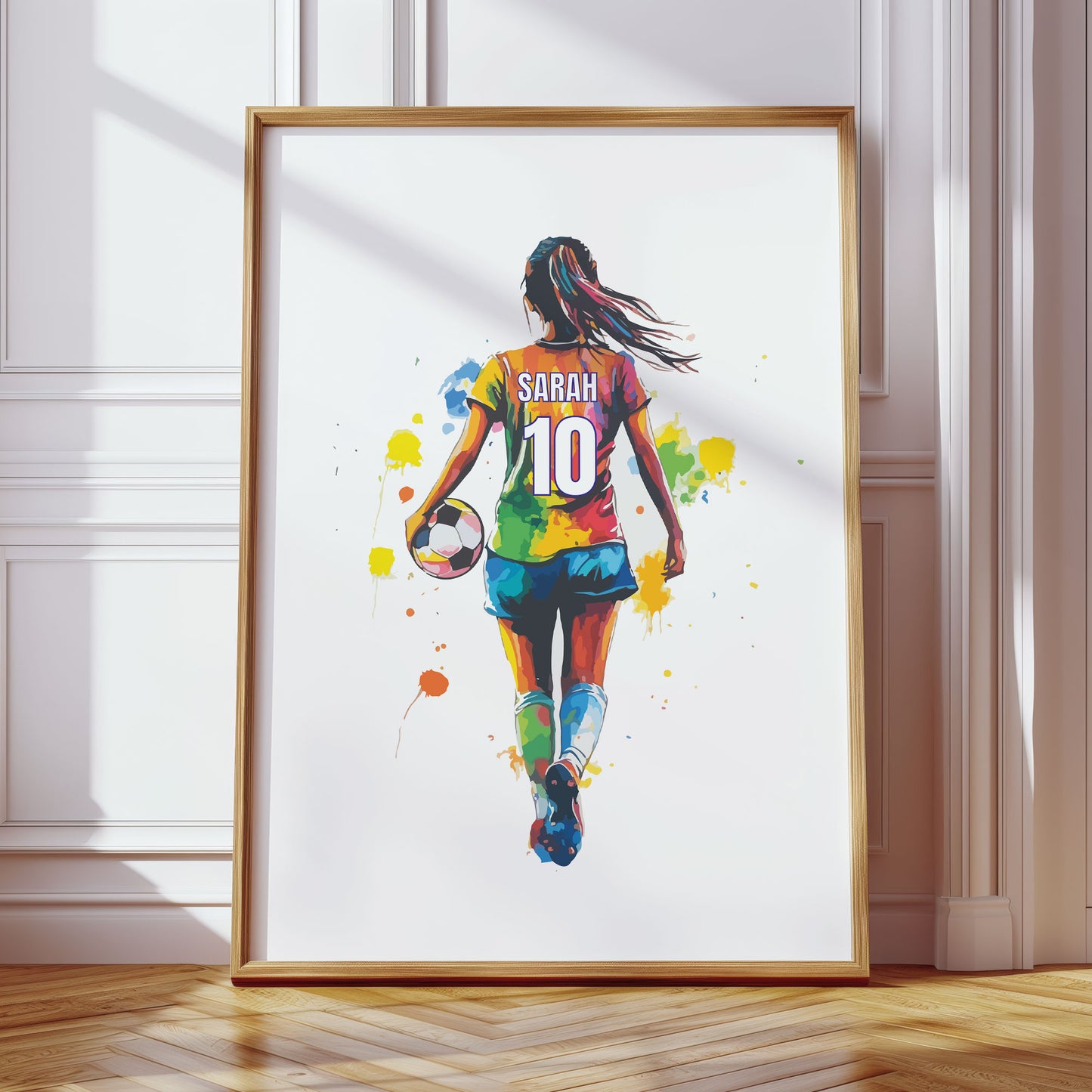 Girl Football Wall Art Prints, Personalised Football Prints Girls Bedroom Decor, Kid Bedroom Football Decor, Football Shirt Name Print