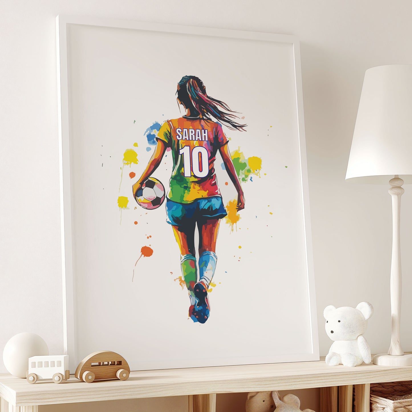 Girl Football Wall Art Prints, Personalised Football Prints Girls Bedroom Decor, Kid Bedroom Football Decor, Football Shirt Name Print