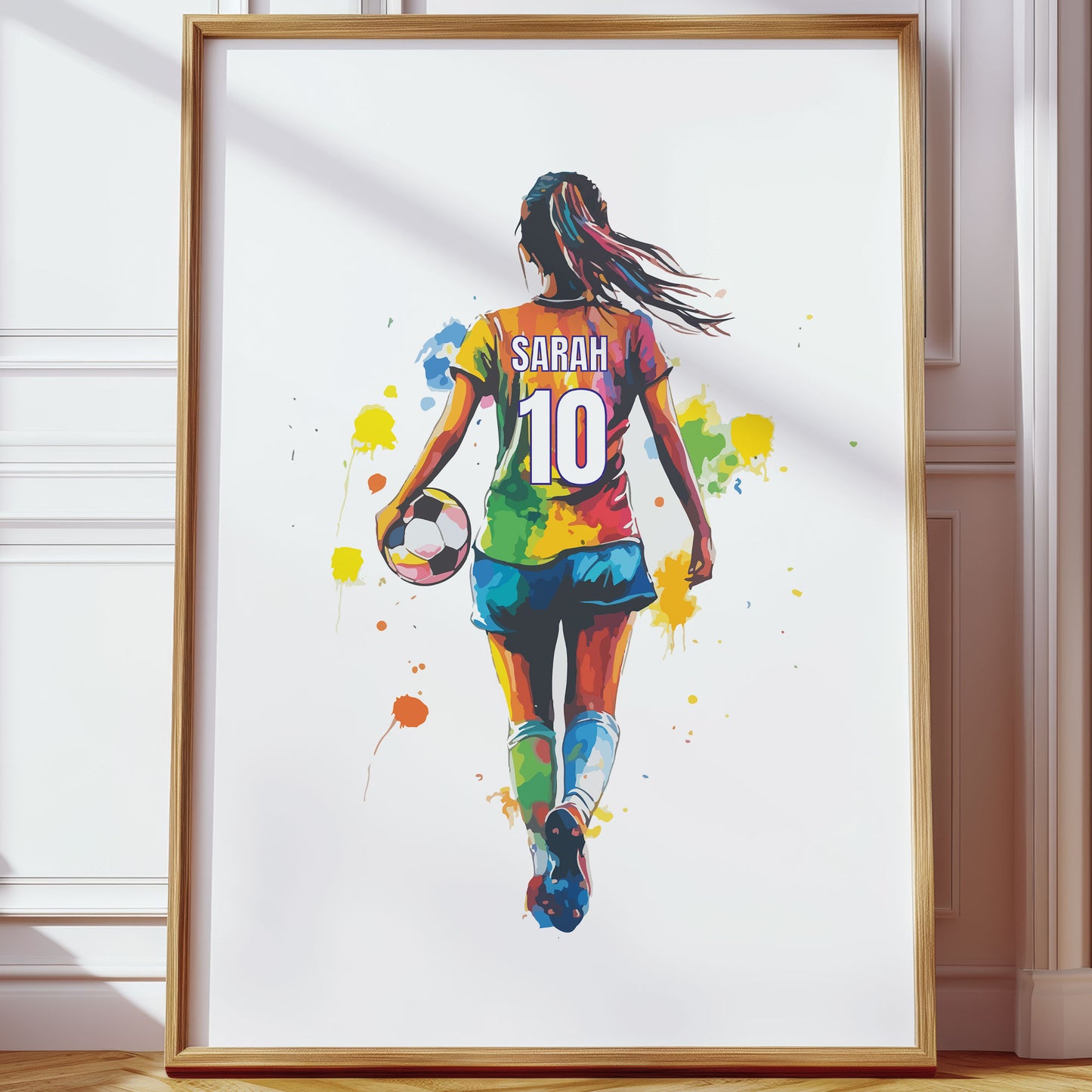 Girl Football Wall Art Prints, Personalised Football Prints Girls Bedroom Decor, Kid Bedroom Football Decor, Football Shirt Name Print