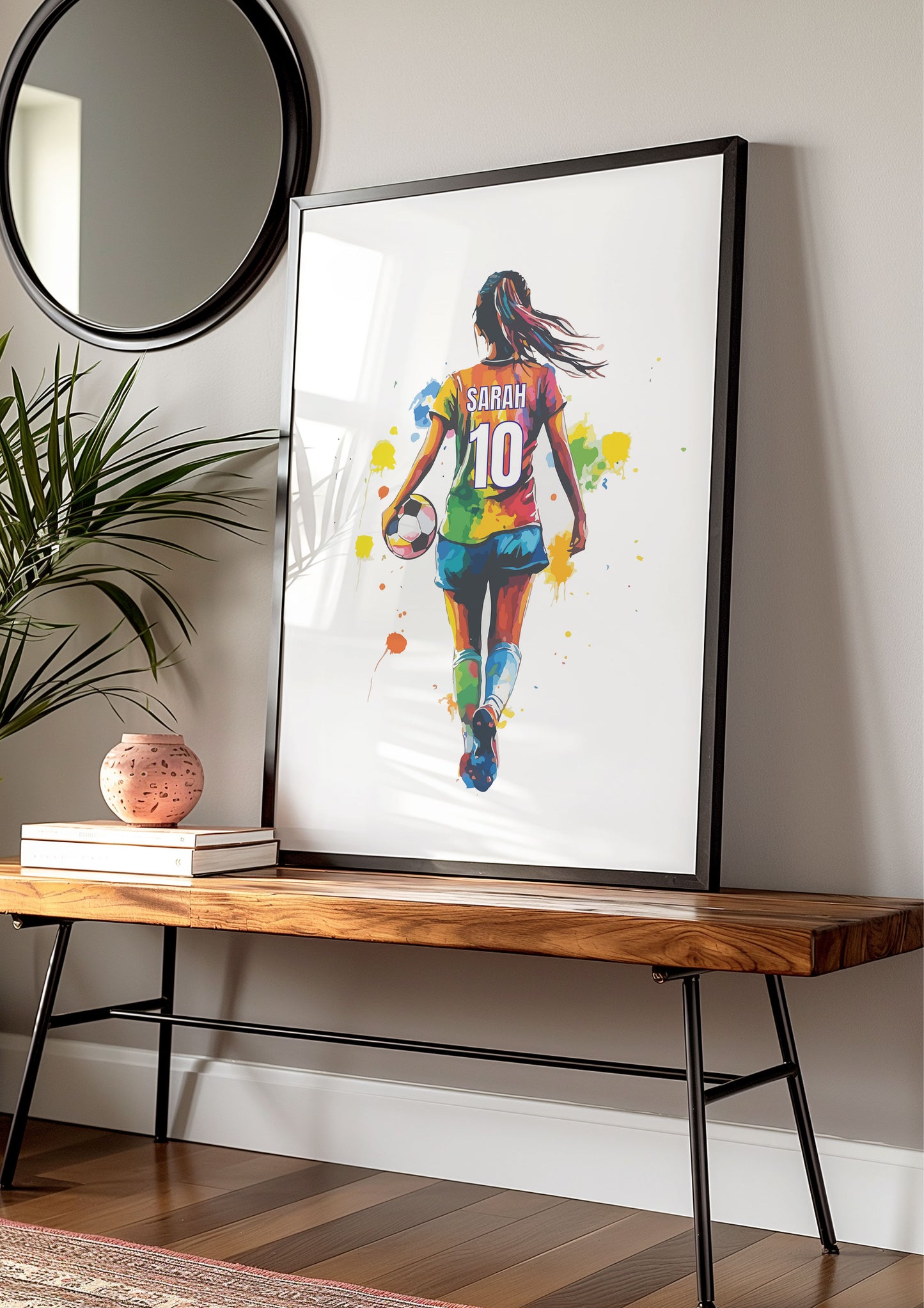 Girl Football Wall Art Prints, Personalised Football Prints Girls Bedroom Decor, Kid Bedroom Football Decor, Football Shirt Name Print