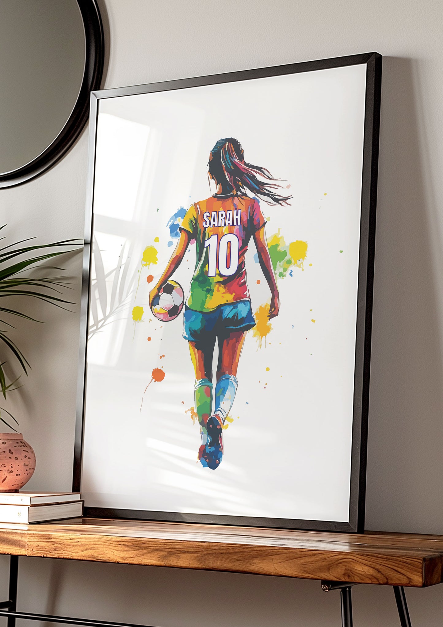 Girl Football Wall Art Prints, Personalised Football Prints Girls Bedroom Decor, Kid Bedroom Football Decor, Football Shirt Name Print