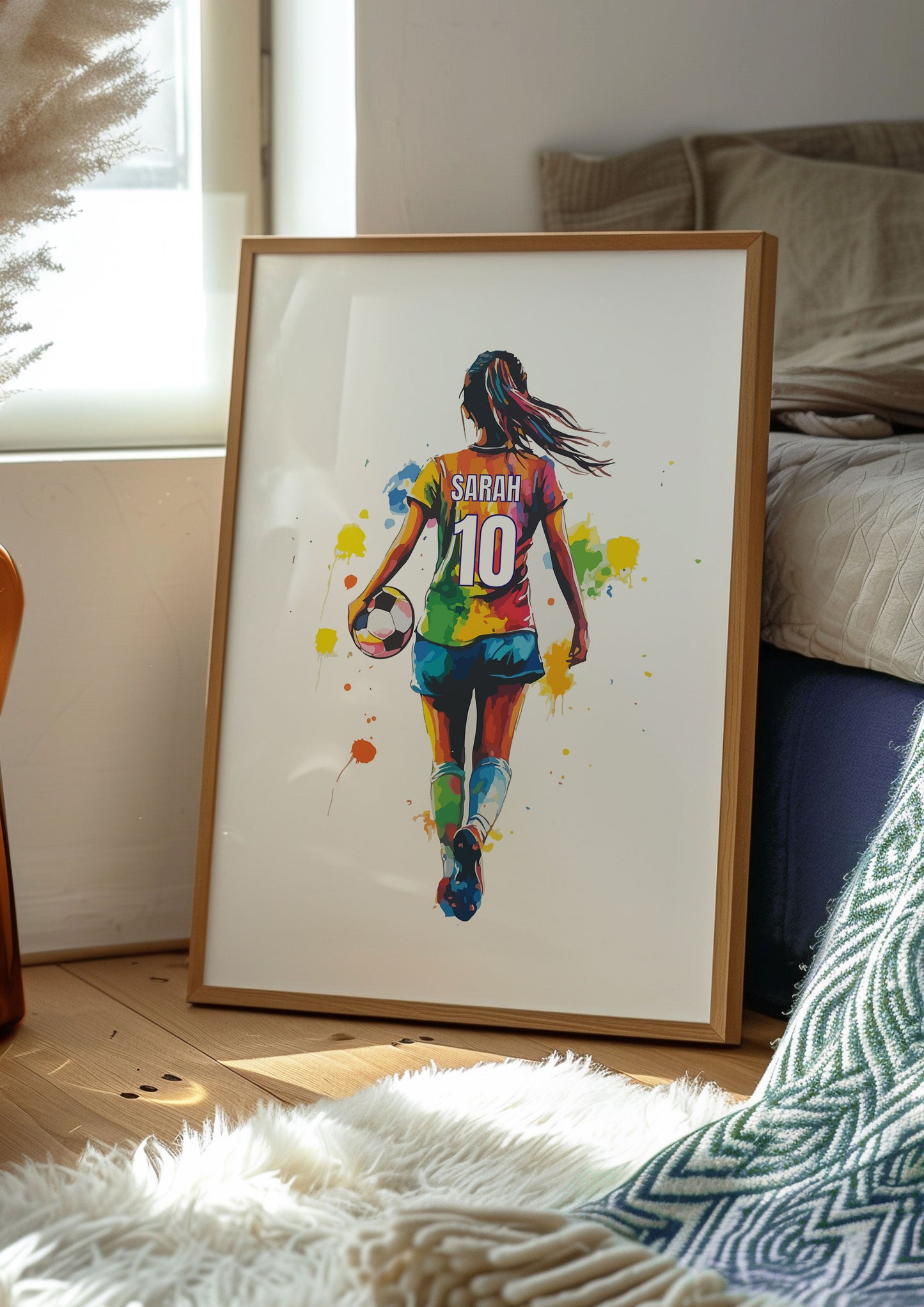 Girl Football Wall Art Prints, Personalised Football Prints Girls Bedroom Decor, Kid Bedroom Football Decor, Football Shirt Name Print