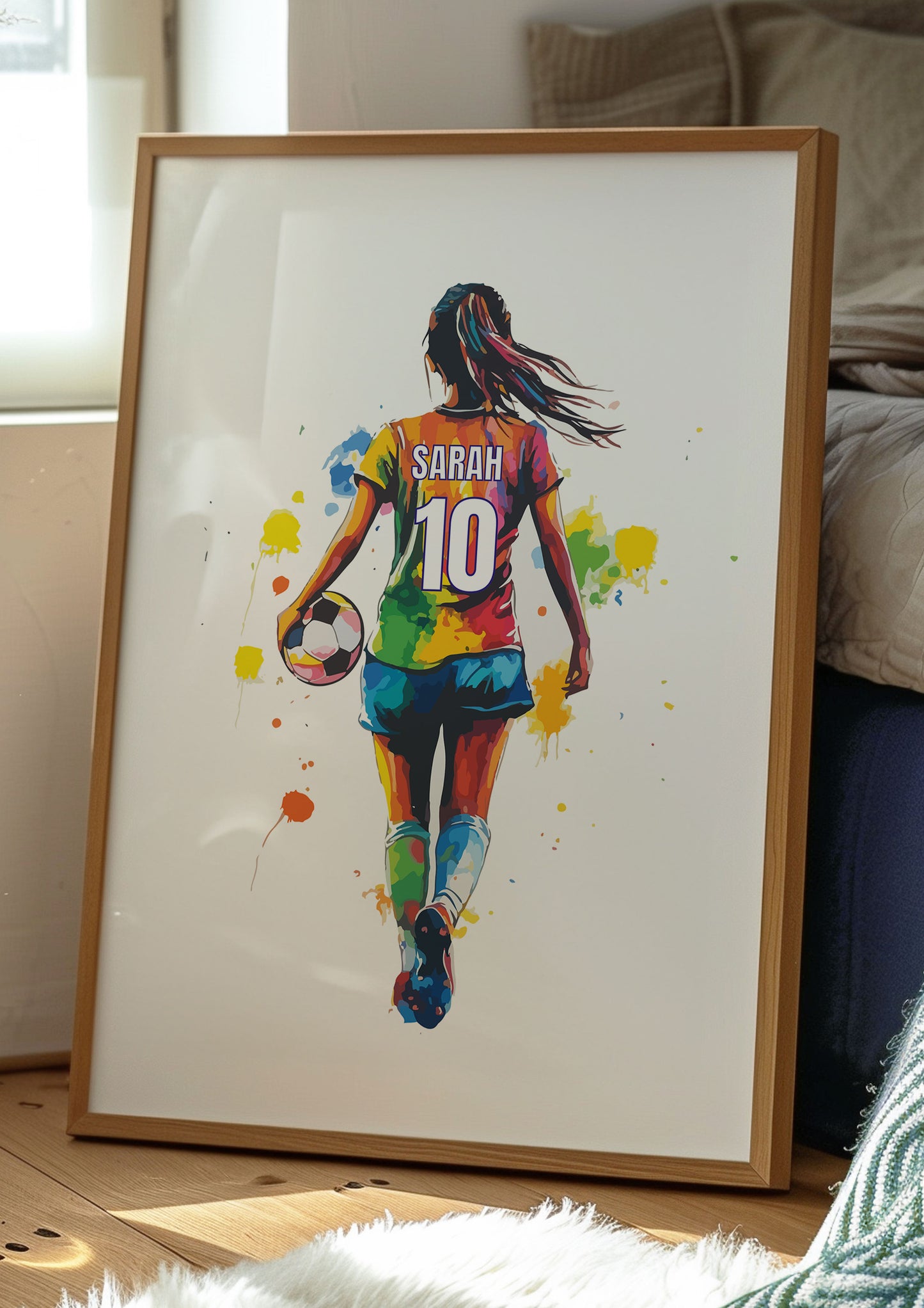 Girl Football Wall Art Prints, Personalised Football Prints Girls Bedroom Decor, Kid Bedroom Football Decor, Football Shirt Name Print