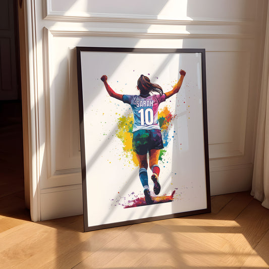 Watercolour Personalised Girl Football Print