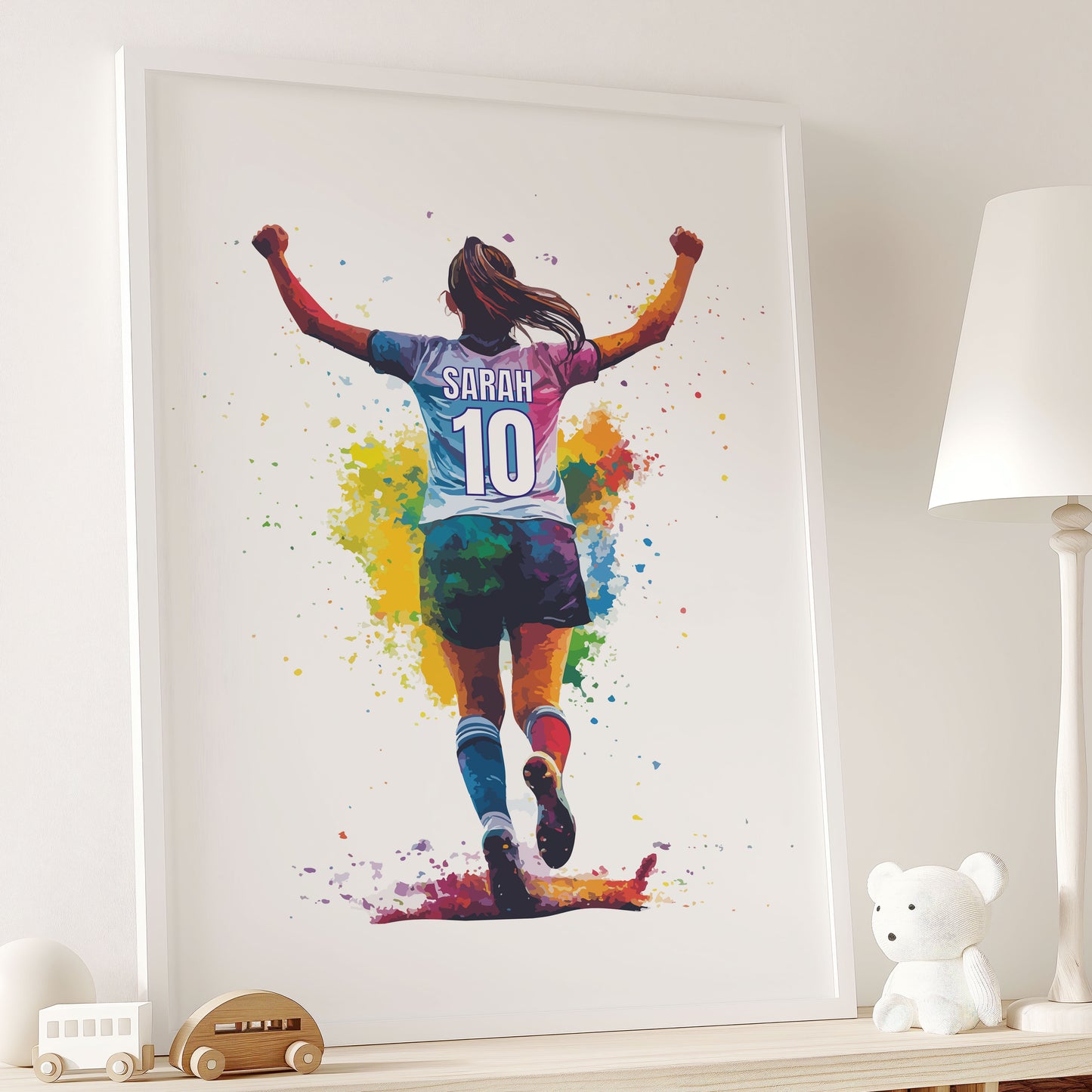 Watercolour Personalised Girl Football Print