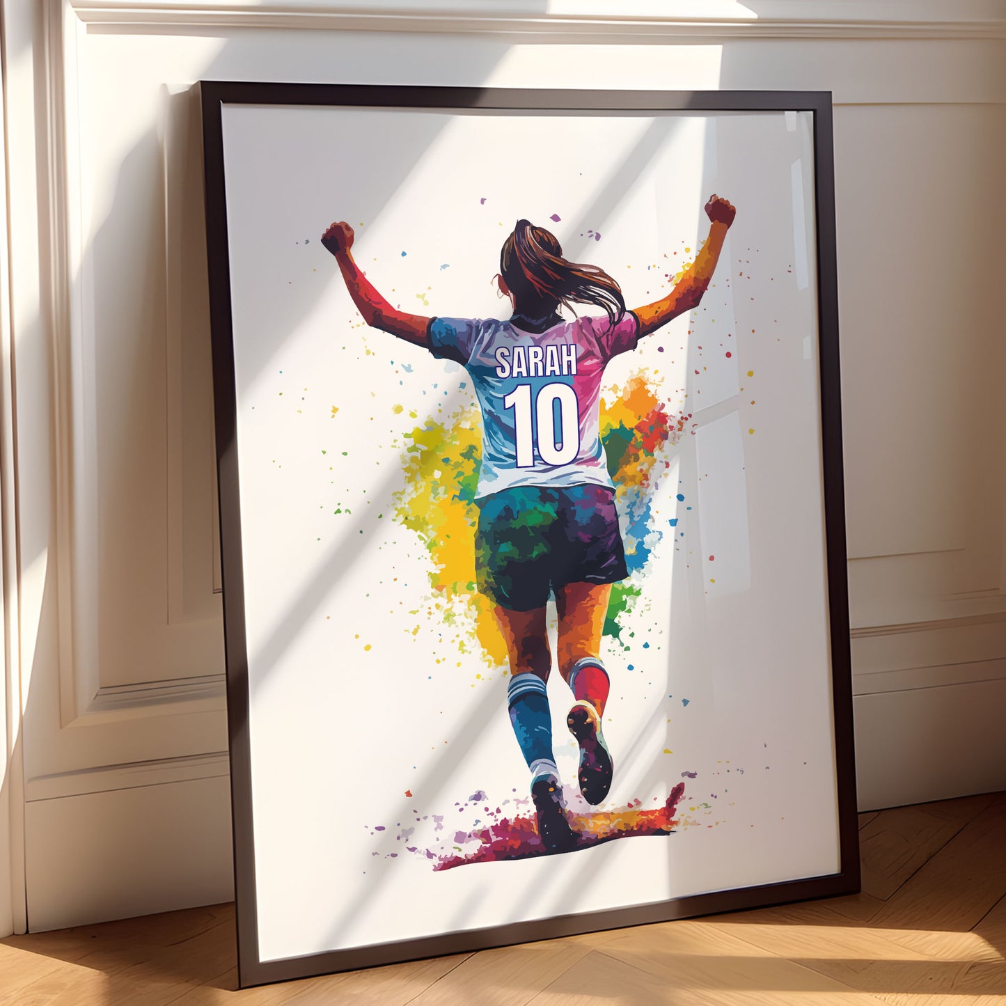 Watercolour Personalised Girl Football Print