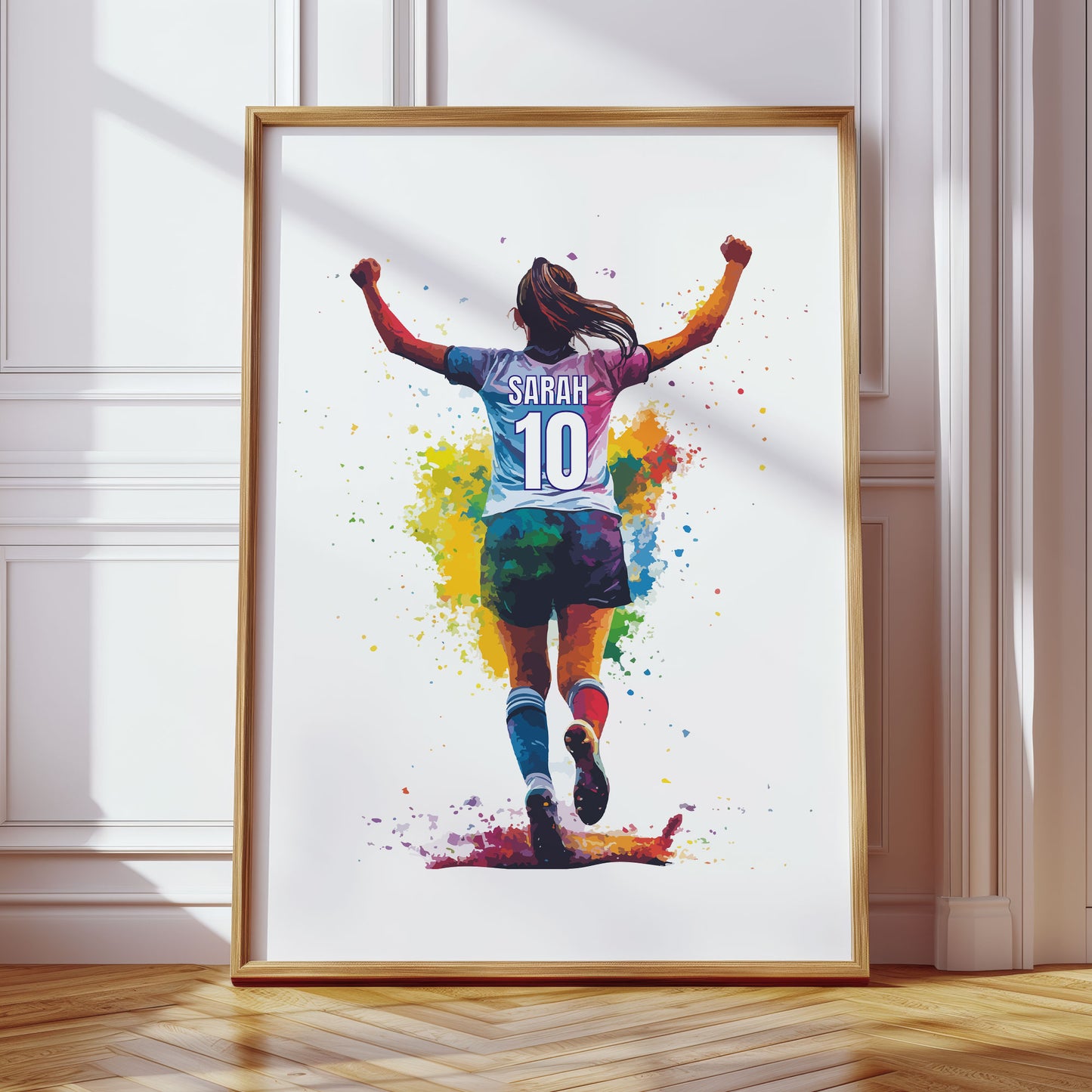 Watercolour Personalised Girl Football Print