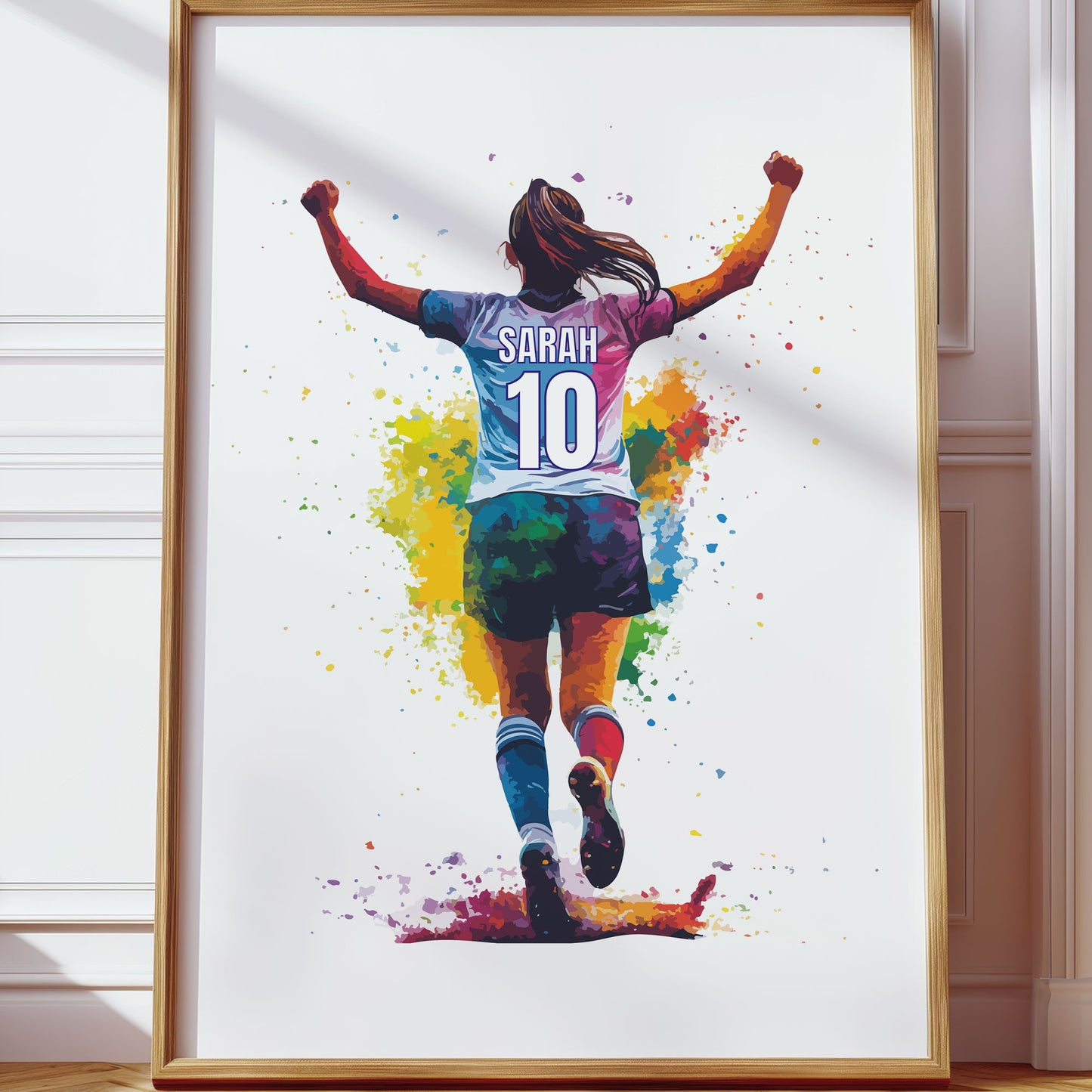 Watercolour Personalised Girl Football Print