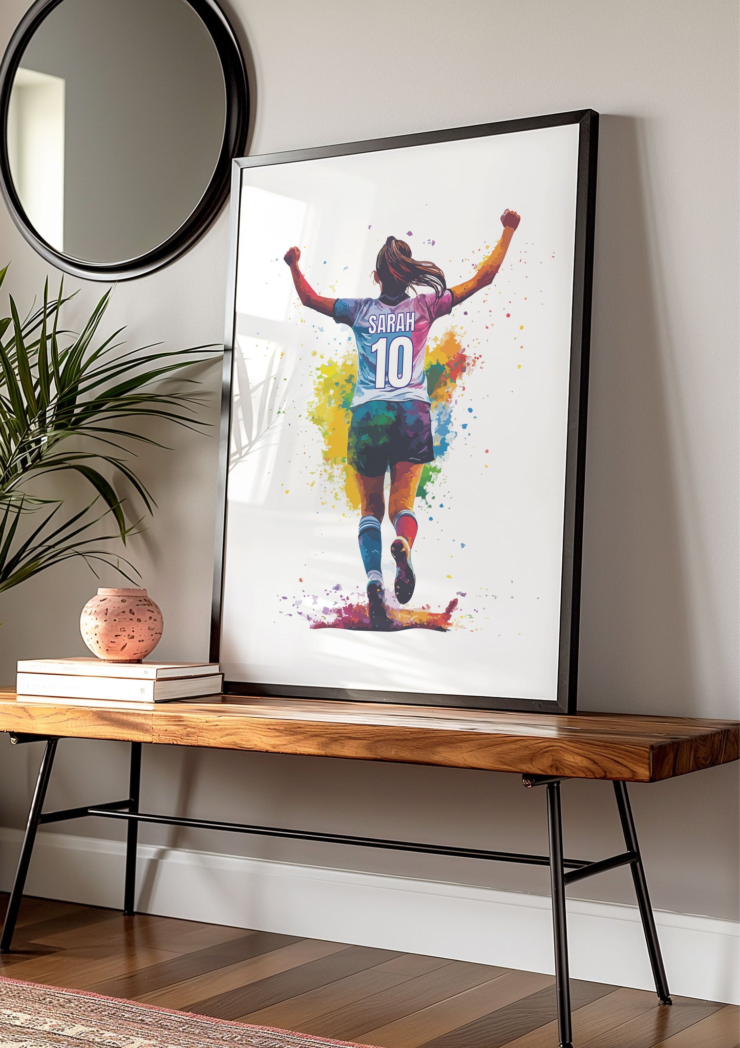 Watercolour Personalised Girl Football Print