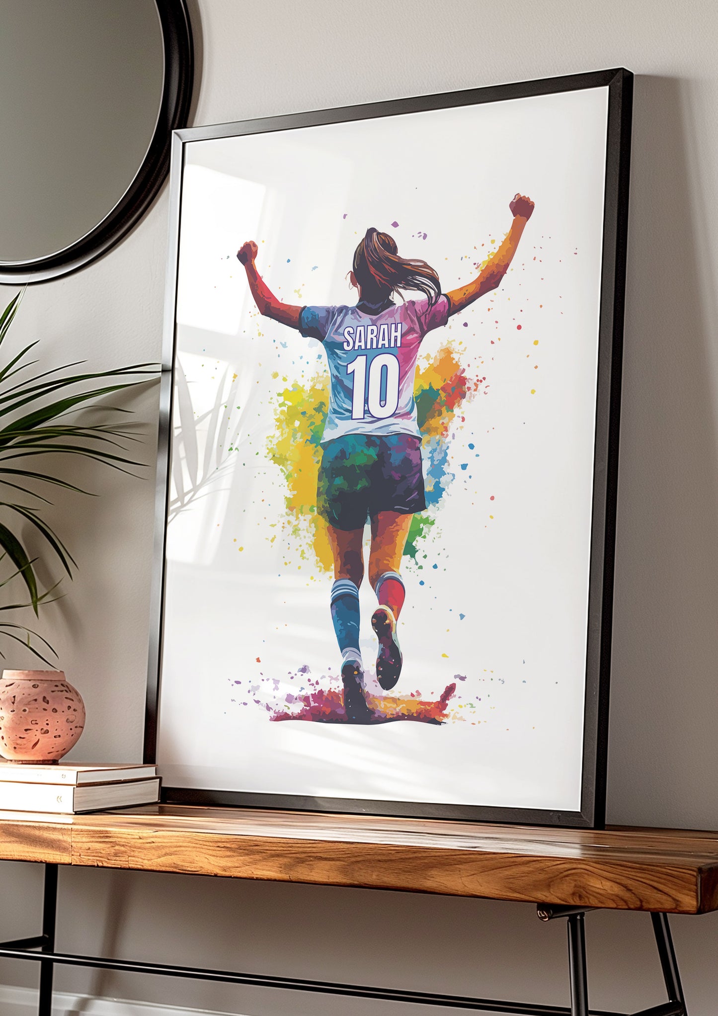 Watercolour Personalised Girl Football Print