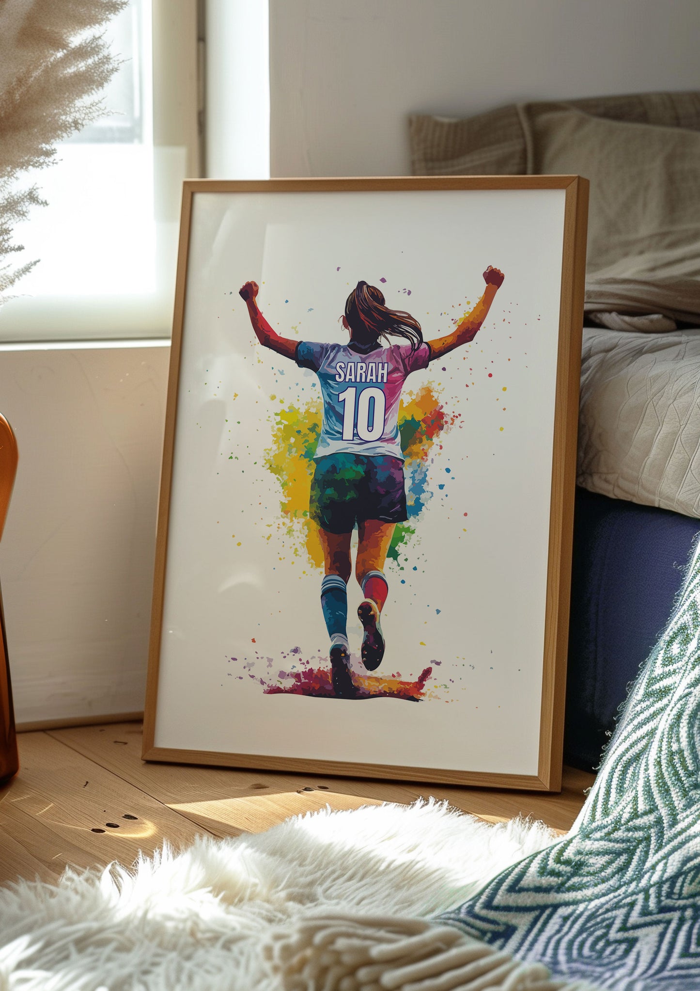 Watercolour Personalised Girl Football Print