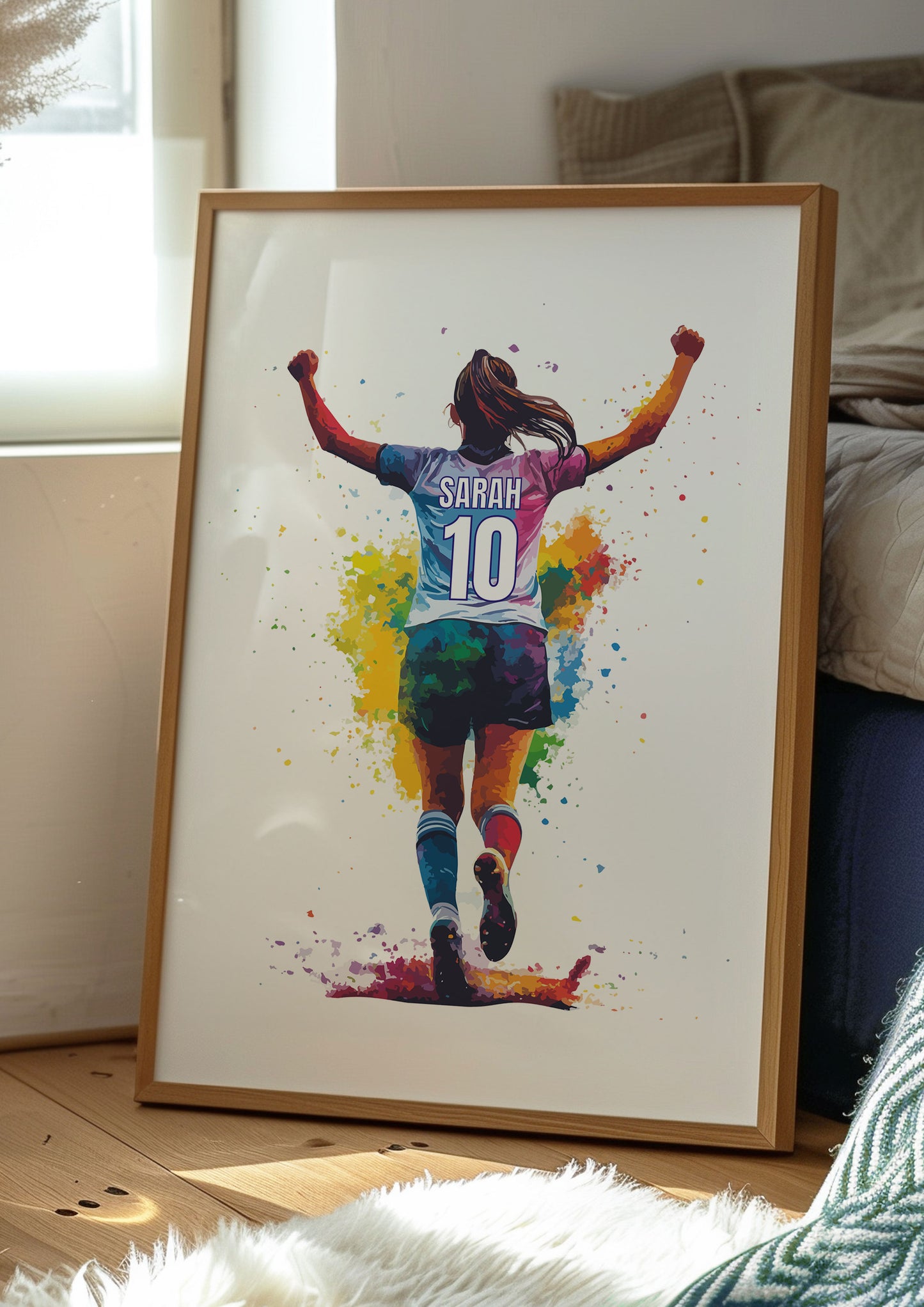 Watercolour Personalised Girl Football Print