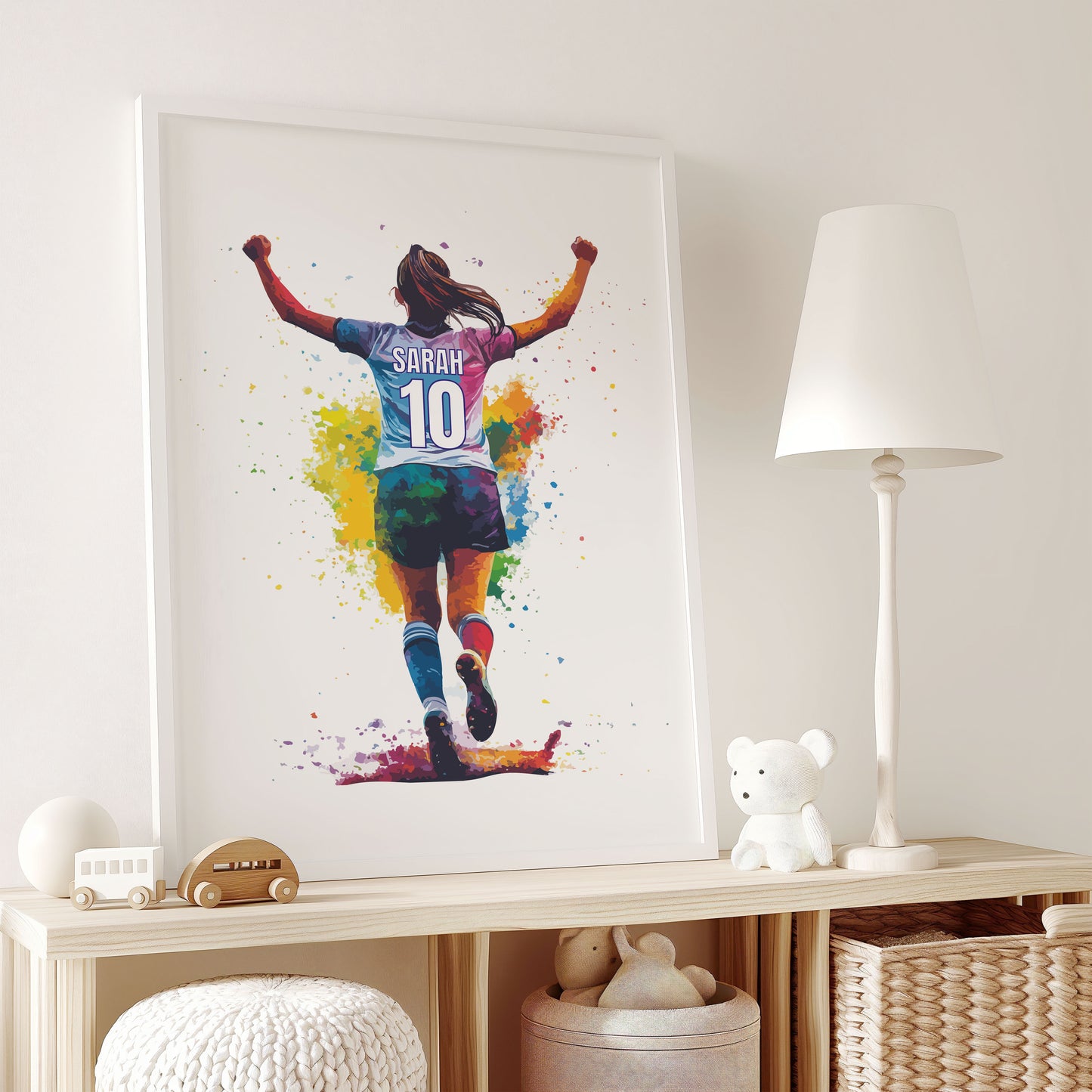 Watercolour Personalised Girl Football Print