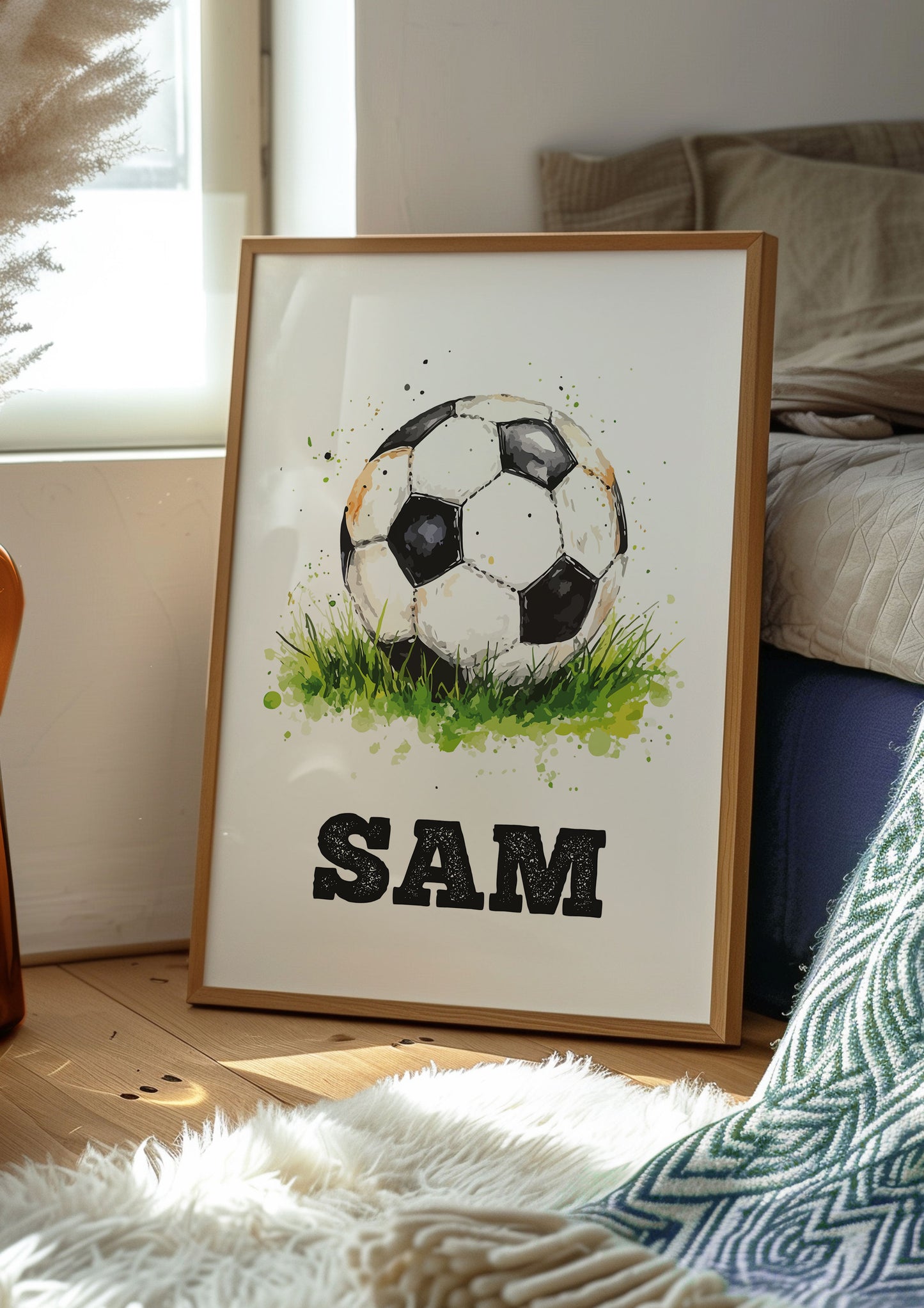 Personalised Football Wall Art Print, Football Gift for Boy Bedroom Decor, Football Print, Kid Bedroom Football Decor Football Name Print