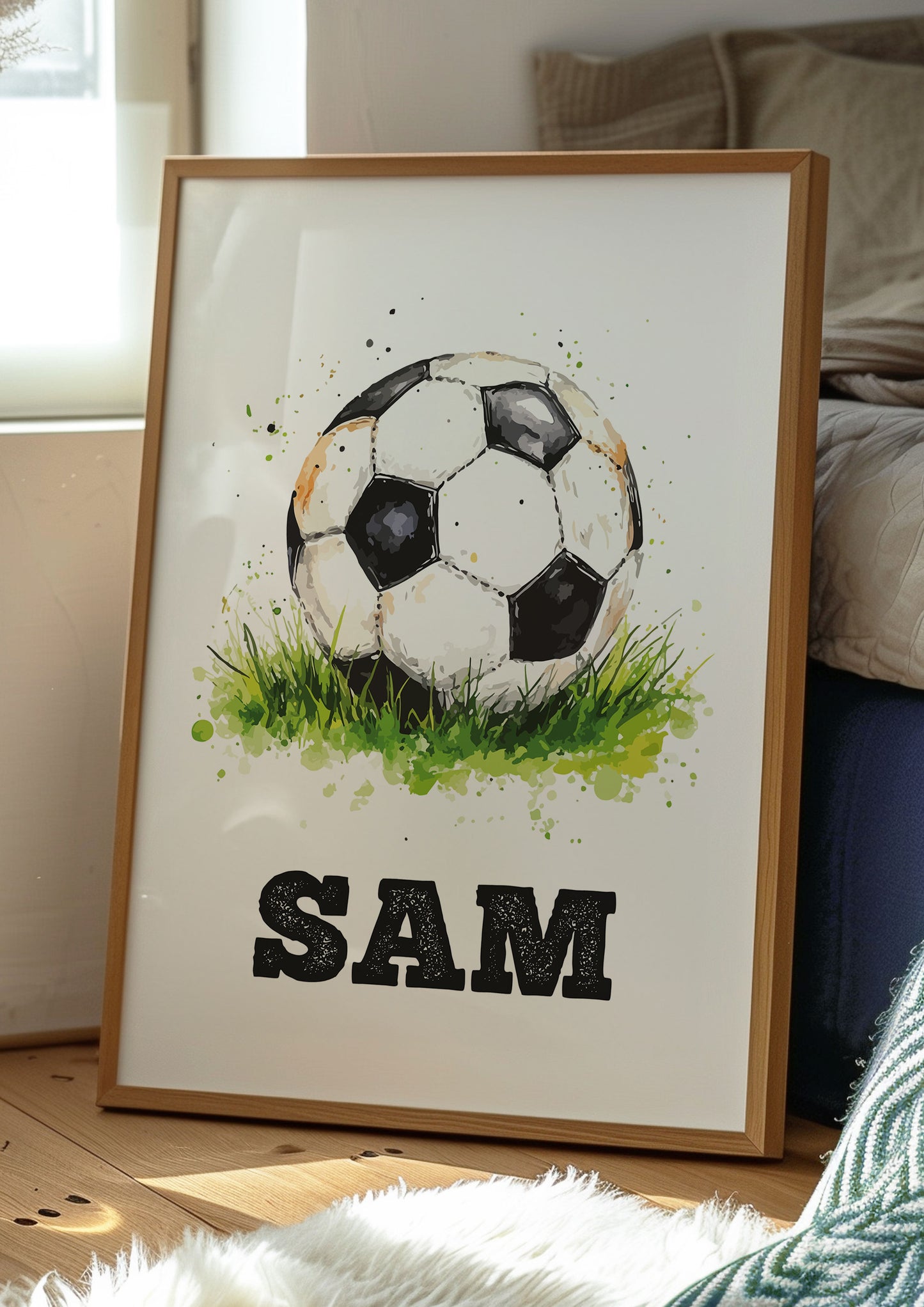 Personalised Football Wall Art Print, Football Gift for Boy Bedroom Decor, Football Print, Kid Bedroom Football Decor Football Name Print