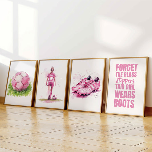 Personalised Set of 4 Football Prints For Girls Bedroom