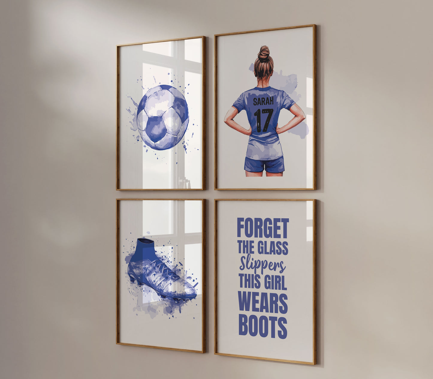 Personalised Girls Set of 4 Football Prints