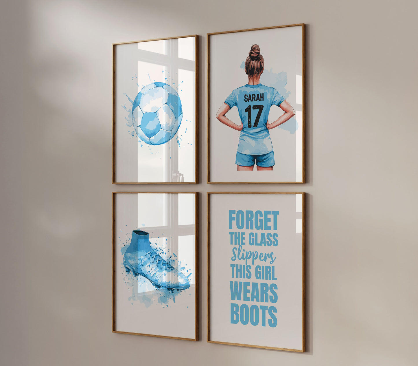 Personalised Girls Set of 4 Football Prints