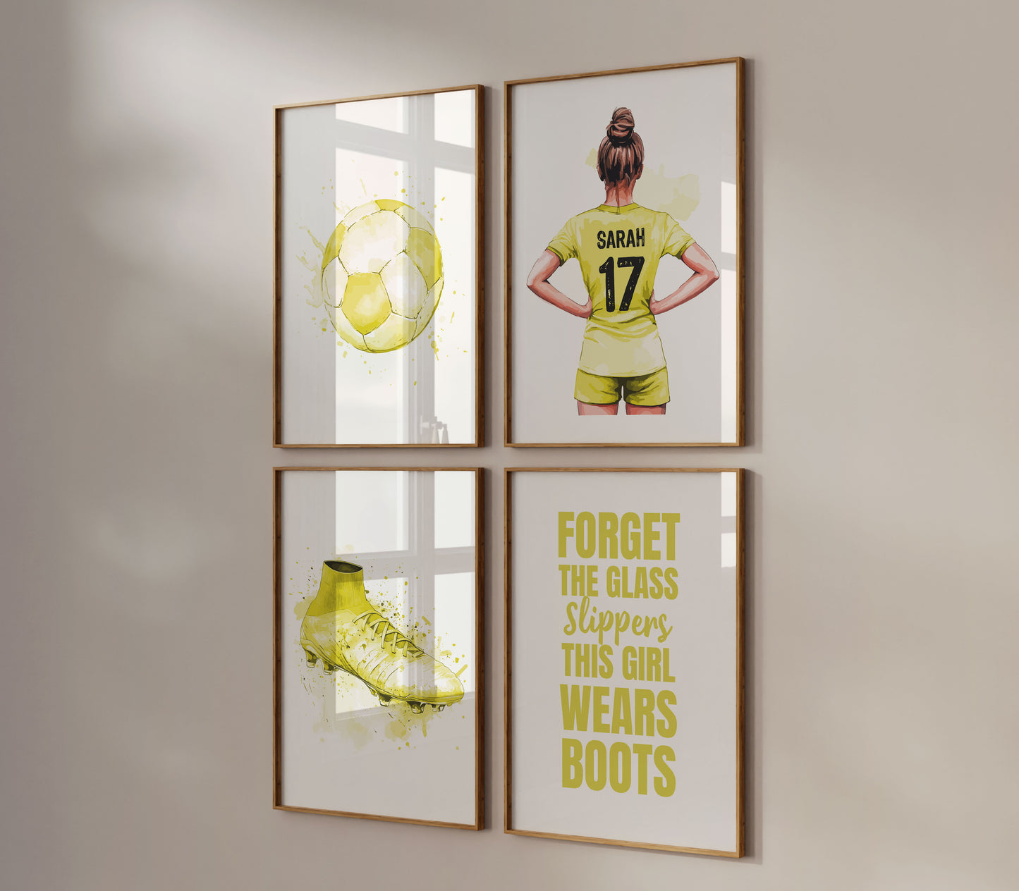 Personalised Girls Set of 4 Football Prints