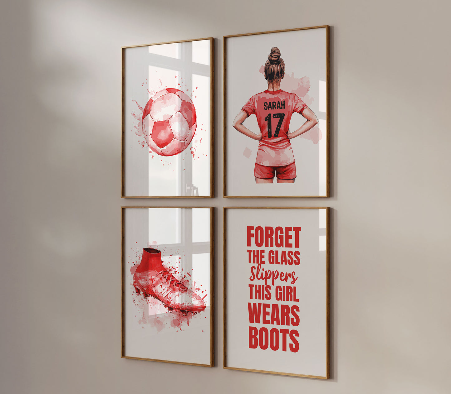 Personalised Girls Set of 4 Football Prints