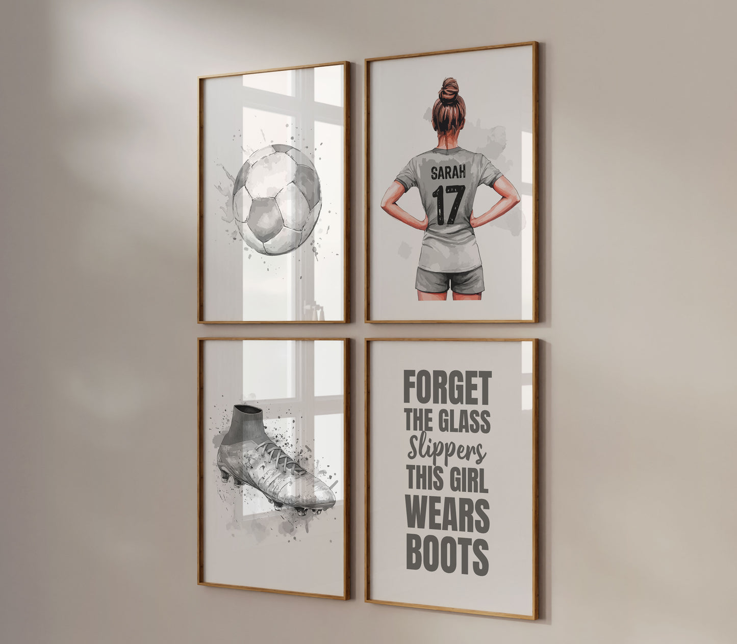 Personalised Girls Set of 4 Football Prints