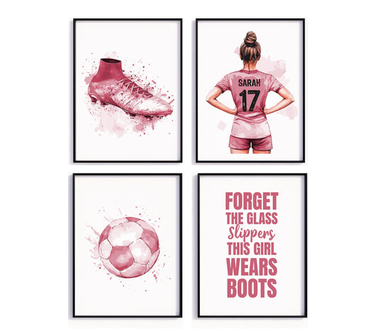 Personalised Girls Set of 4 Football Prints