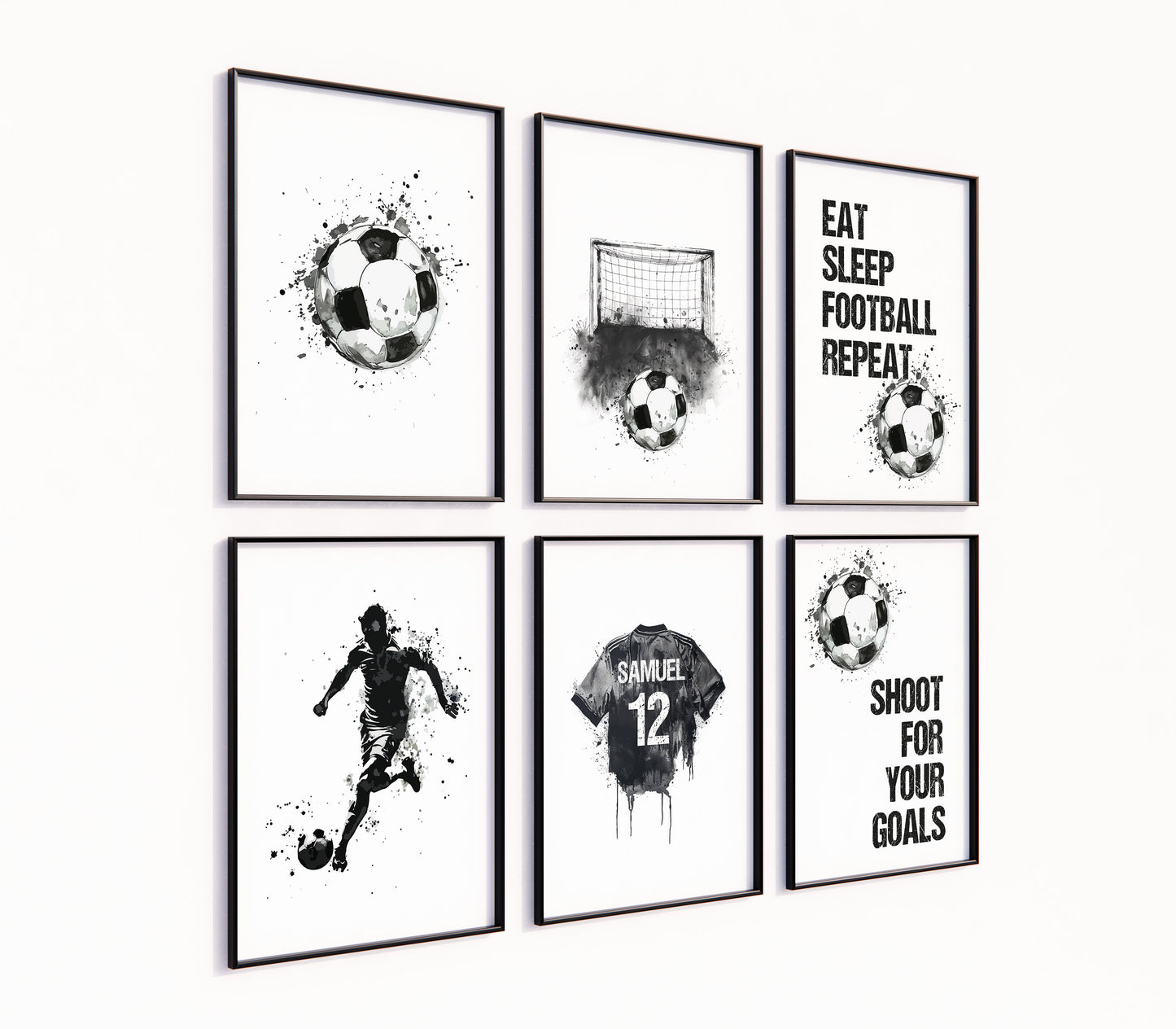 Personalised Football Prints, Black Football Wall Art, Kids Bedroom Football Decor, Football Prints For Kids, Football Shirt Name Print, Son