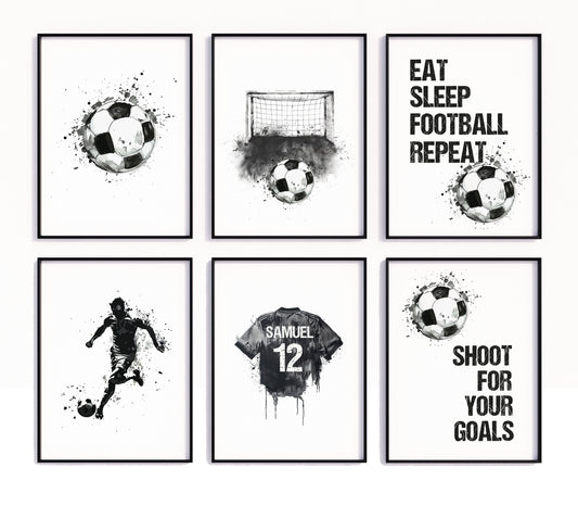 Personalised Football Prints, Black Football Wall Art, Kids Bedroom Football Decor, Football Prints For Kids, Football Shirt Name Print, Son