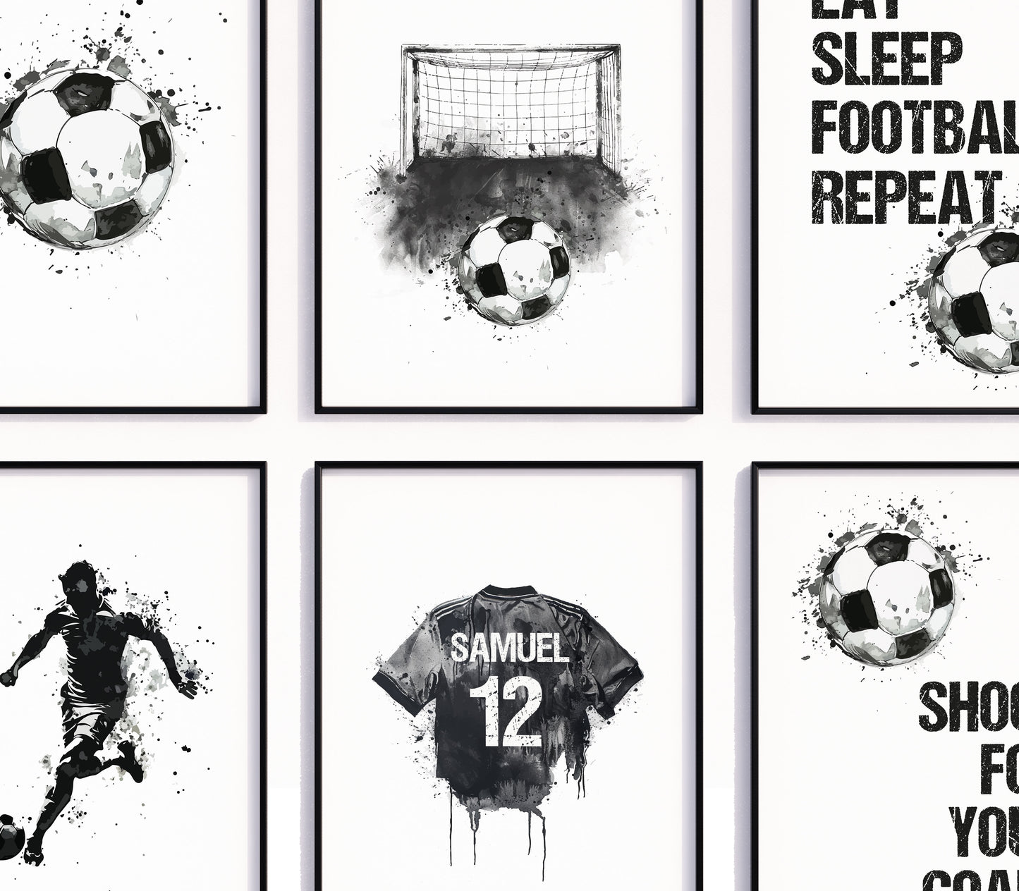 Personalised Football Prints, Black Football Wall Art, Kids Bedroom Football Decor, Football Prints For Kids, Football Shirt Name Print, Son