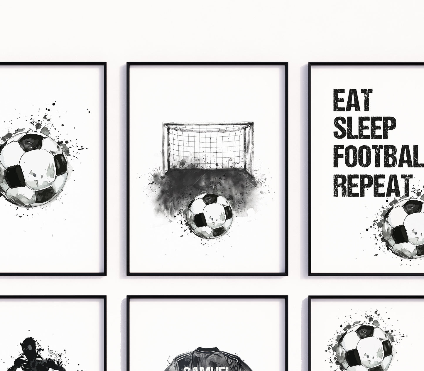 Personalised Football Prints, Black Football Wall Art, Kids Bedroom Football Decor, Football Prints For Kids, Football Shirt Name Print, Son