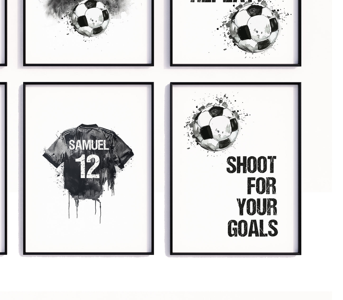 Personalised Football Prints, Black Football Wall Art, Kids Bedroom Football Decor, Football Prints For Kids, Football Shirt Name Print, Son