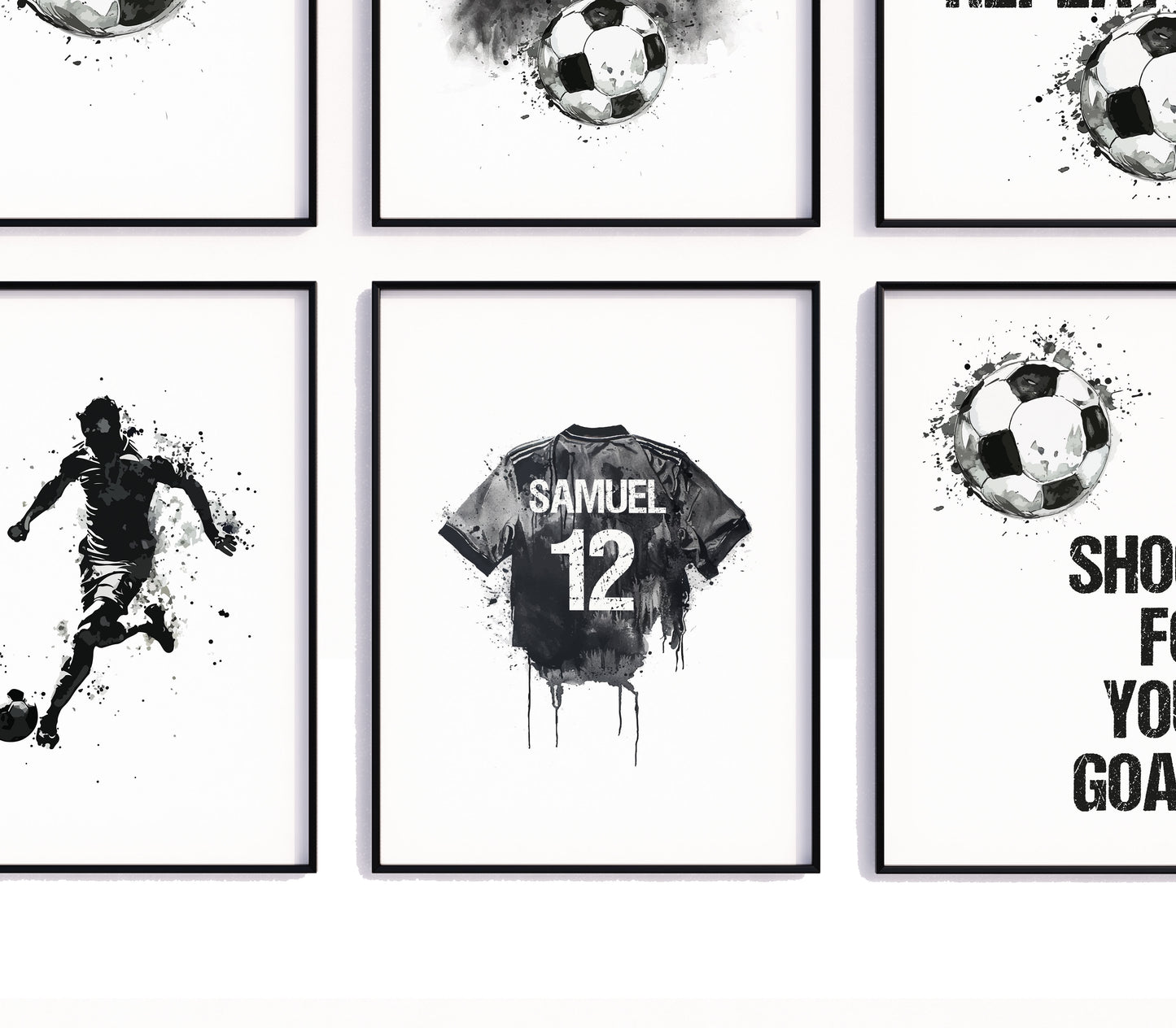 Personalised Football Prints, Black Football Wall Art, Kids Bedroom Football Decor, Football Prints For Kids, Football Shirt Name Print, Son