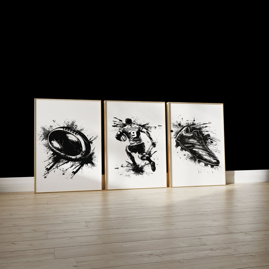 Set of 3 Black Rugby Wall Art Prints