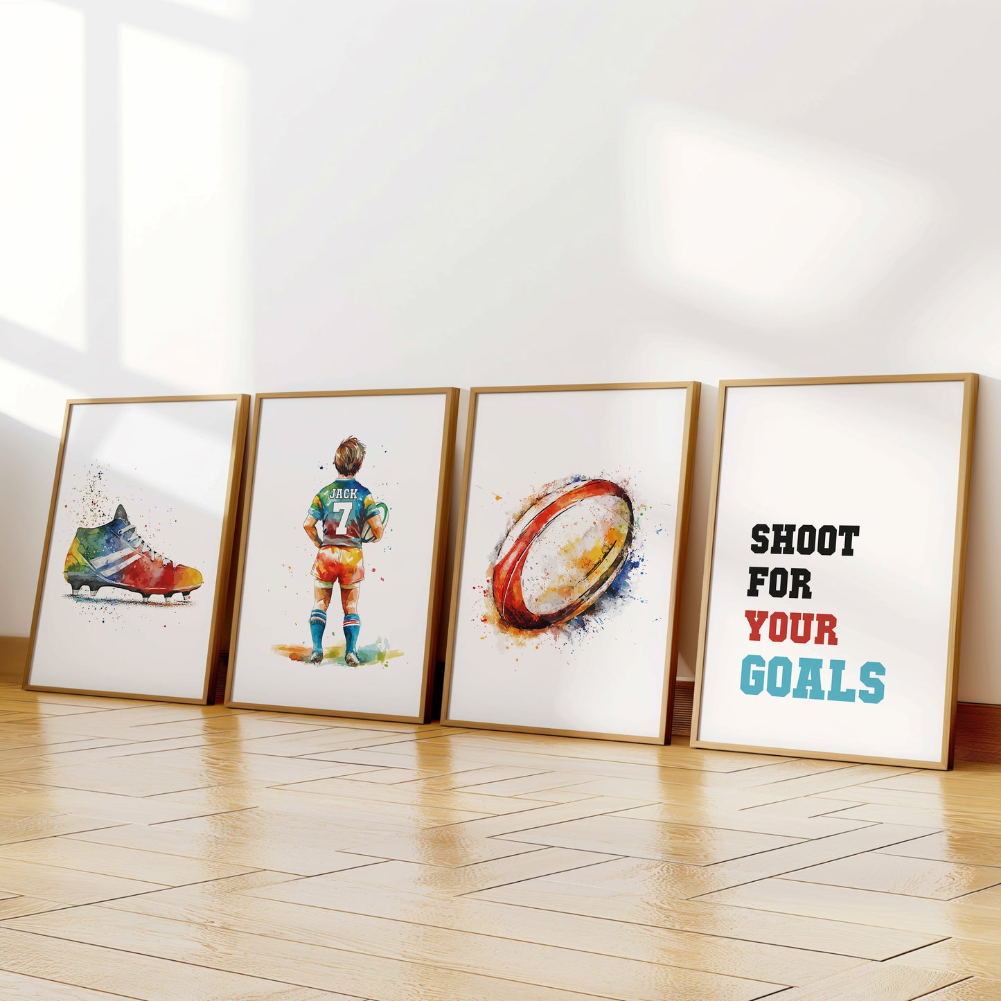 Personalised Rugby Player Gift Set of 4 Prints