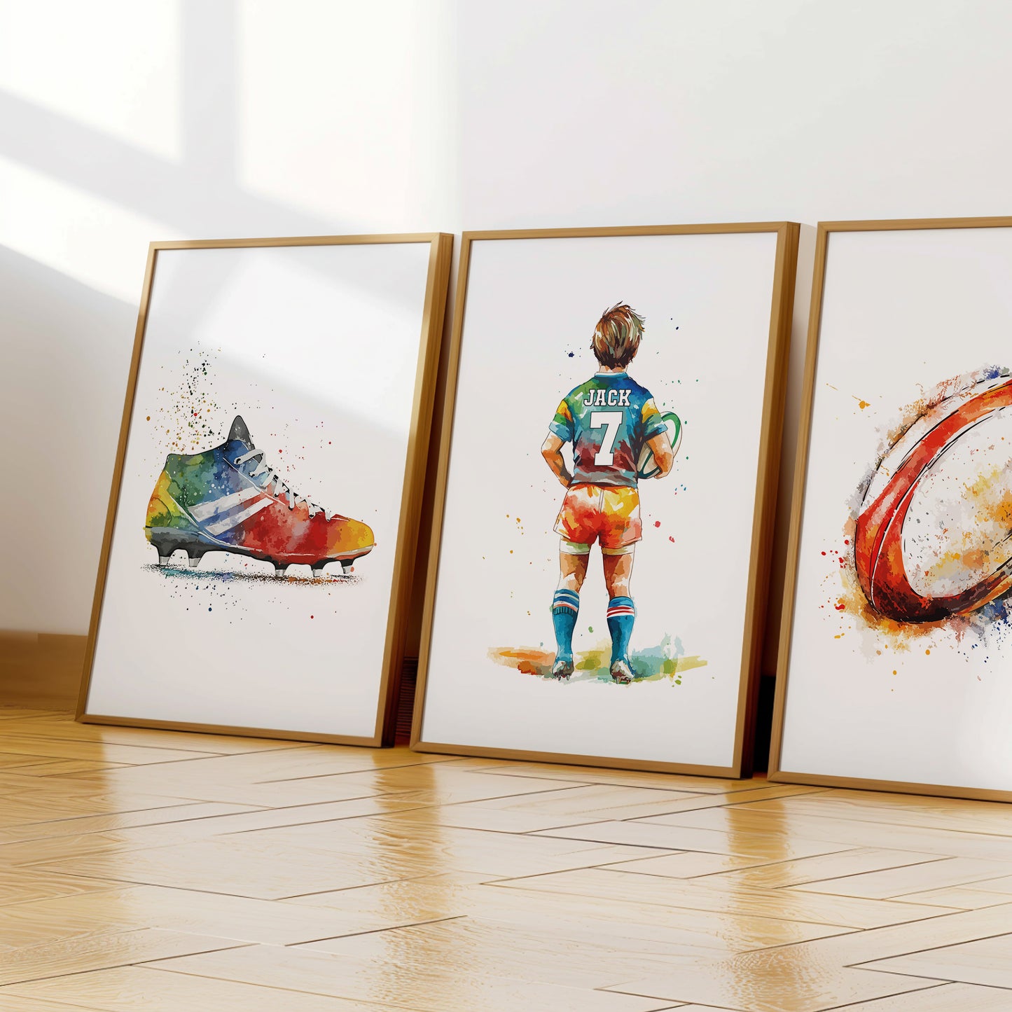 Personalised Rugby Player Gift Set of 4 Prints