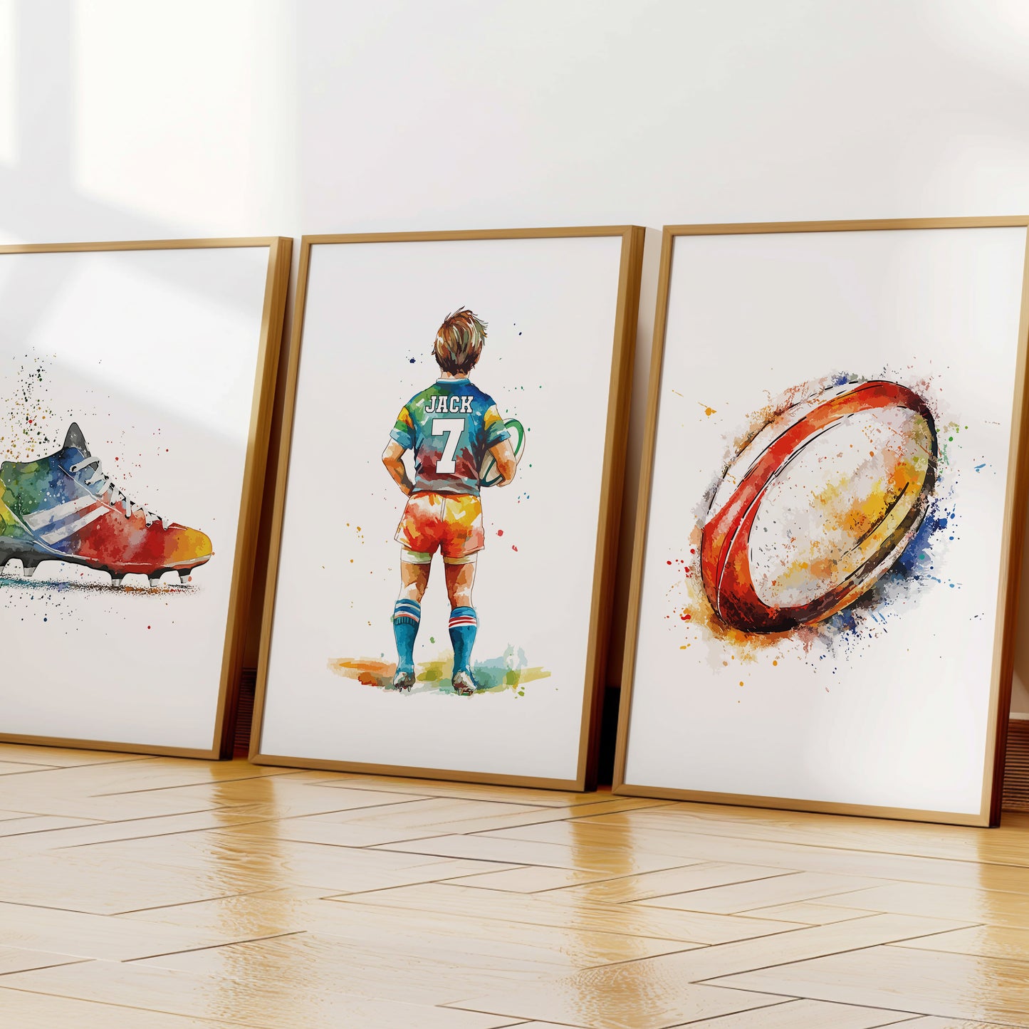 Personalised Rugby Player Gift Set of 4 Prints