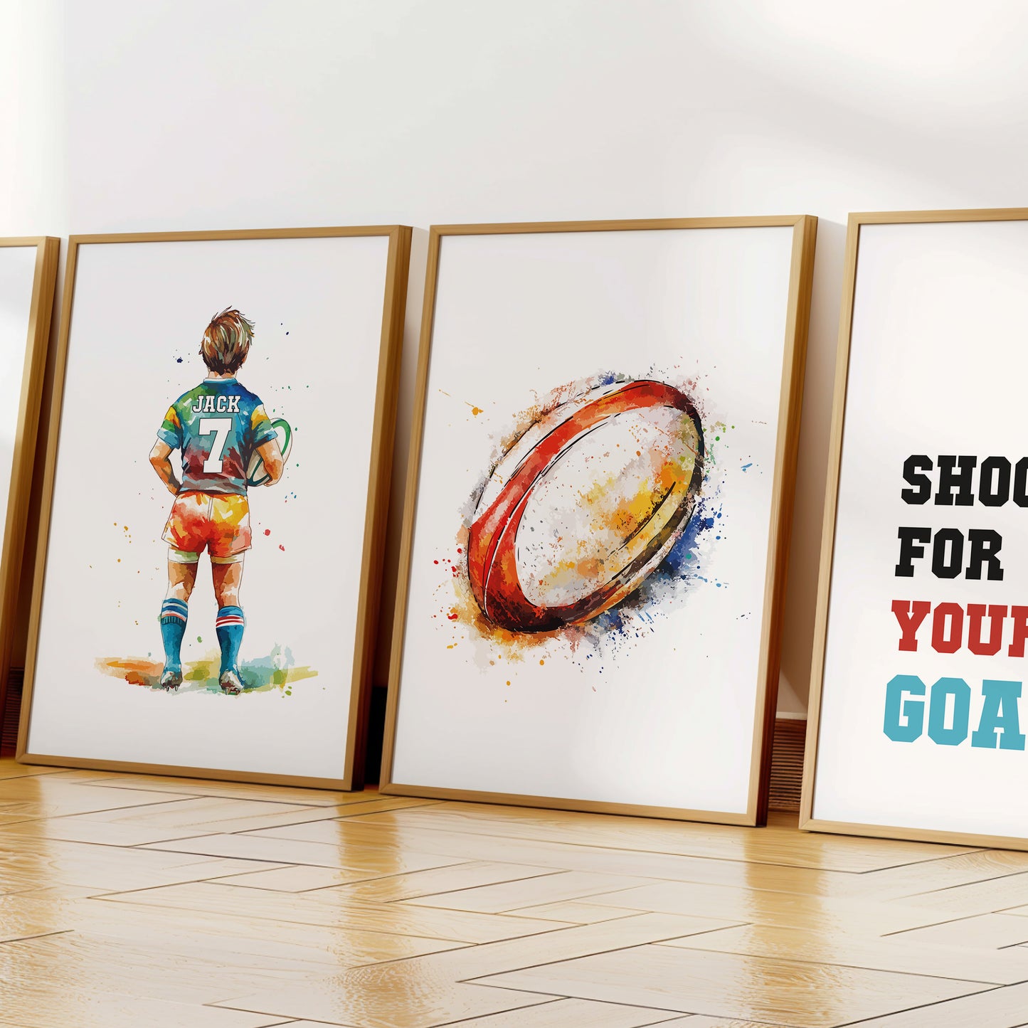 Personalised Rugby Player Gift Set of 4 Prints