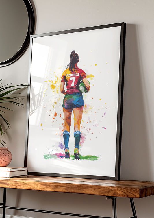 Girls Rugby Art Print, Female Rugby Player, Rugby Gift for Girls, Rugby Gift, Personalised Rugby Wall Art, Girls Bedroom Print,Daughter Gift