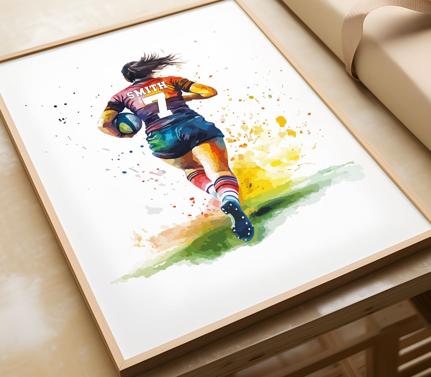 Girls Rugby Art Print, Female Rugby Player, Rugby Gift for Girls, Rugby Gift, Personalised Rugby Wall Art, Girls Bedroom Print,Daughter Gift