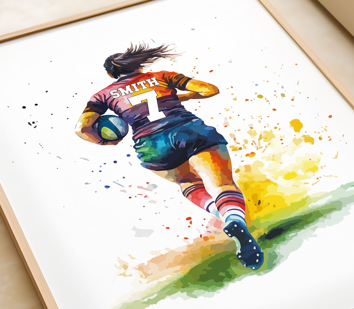 Girls Rugby Art Print, Female Rugby Player, Rugby Gift for Girls, Rugby Gift, Personalised Rugby Wall Art, Girls Bedroom Print,Daughter Gift