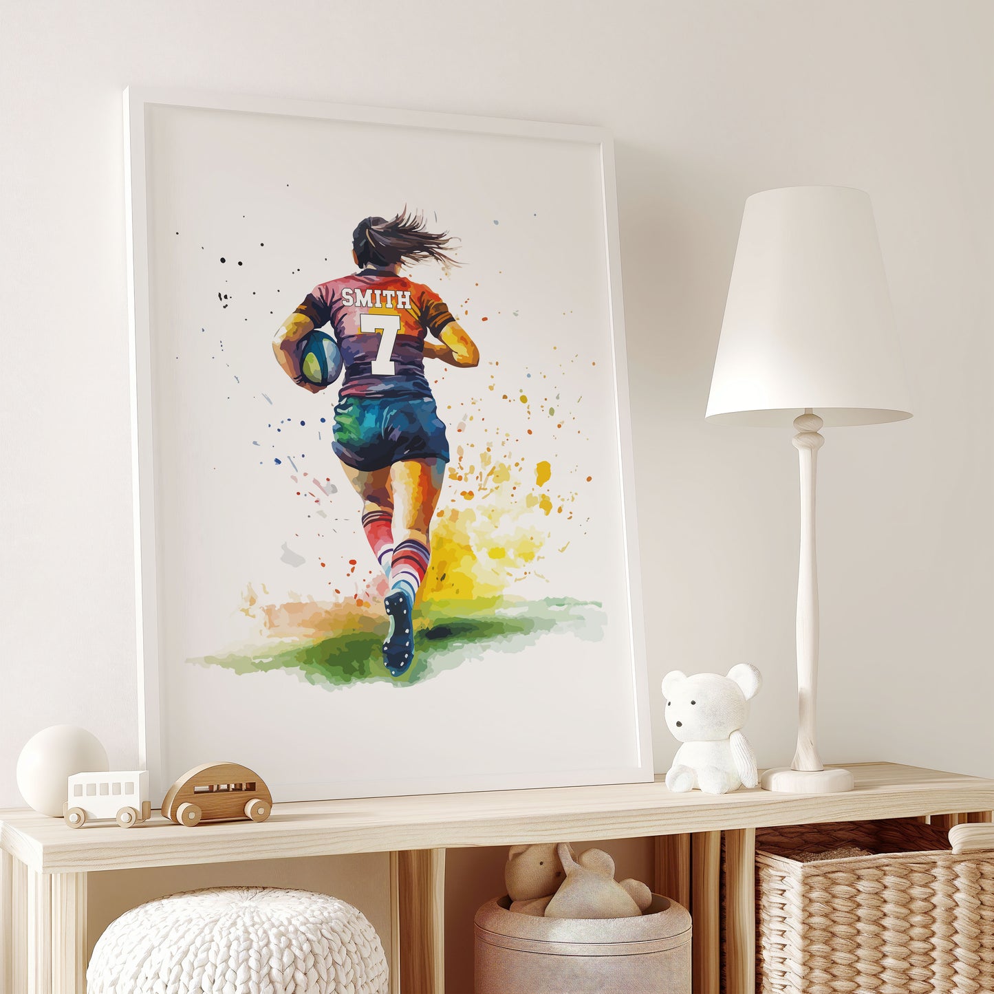 Girls Rugby Art Print, Female Rugby Player, Rugby Gift for Girls, Rugby Gift, Personalised Rugby Wall Art, Girls Bedroom Print,Daughter Gift