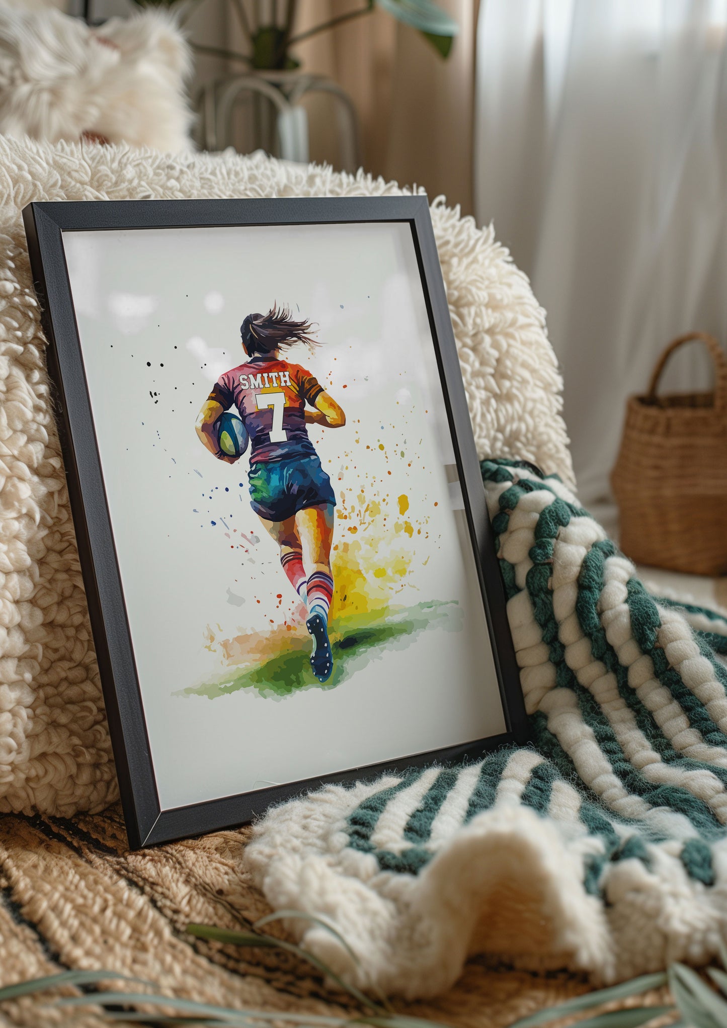 Girls Rugby Art Print, Female Rugby Player, Rugby Gift for Girls, Rugby Gift, Personalised Rugby Wall Art, Girls Bedroom Print,Daughter Gift