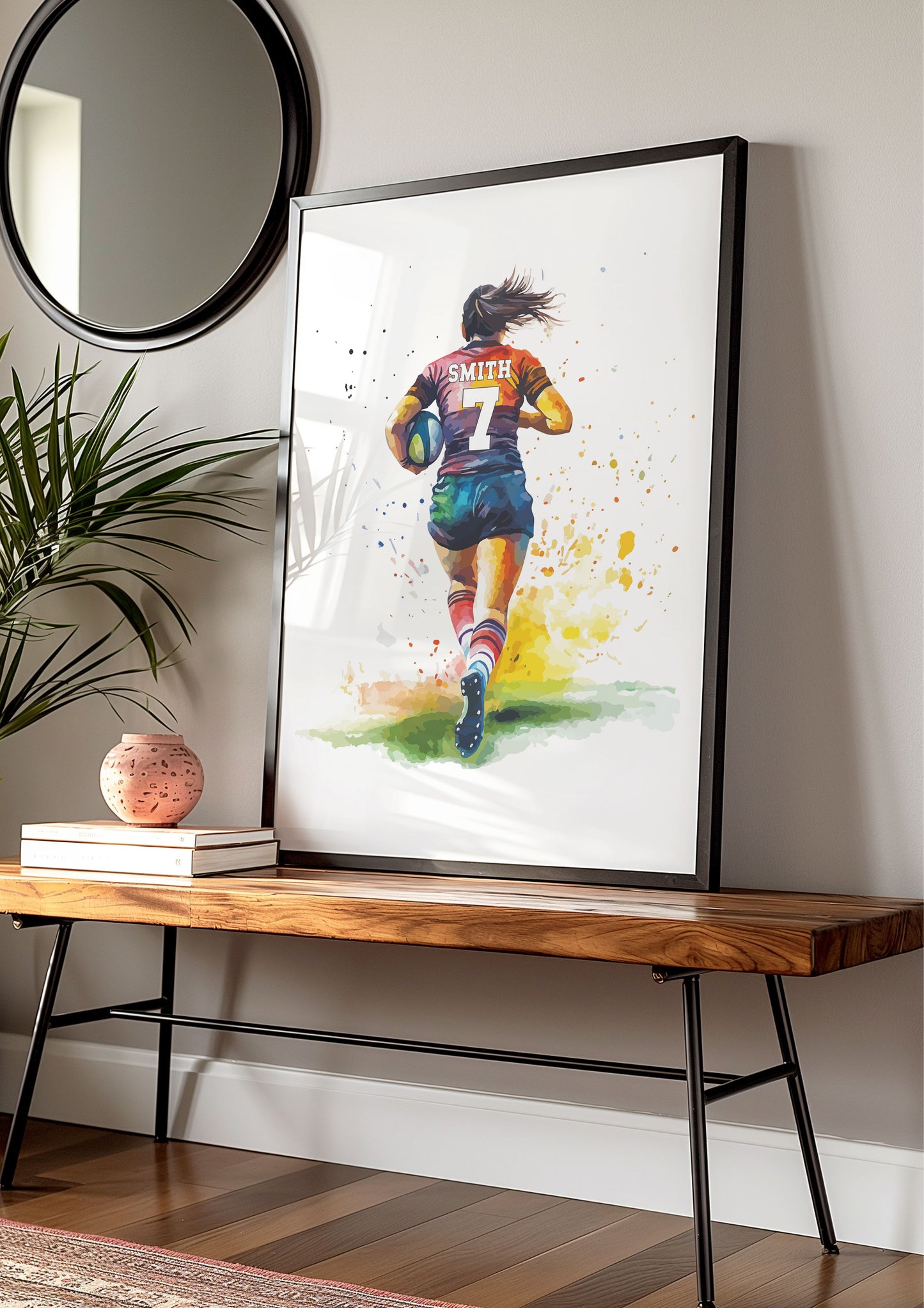 Girls Rugby Art Print, Female Rugby Player, Rugby Gift for Girls, Rugby Gift, Personalised Rugby Wall Art, Girls Bedroom Print,Daughter Gift