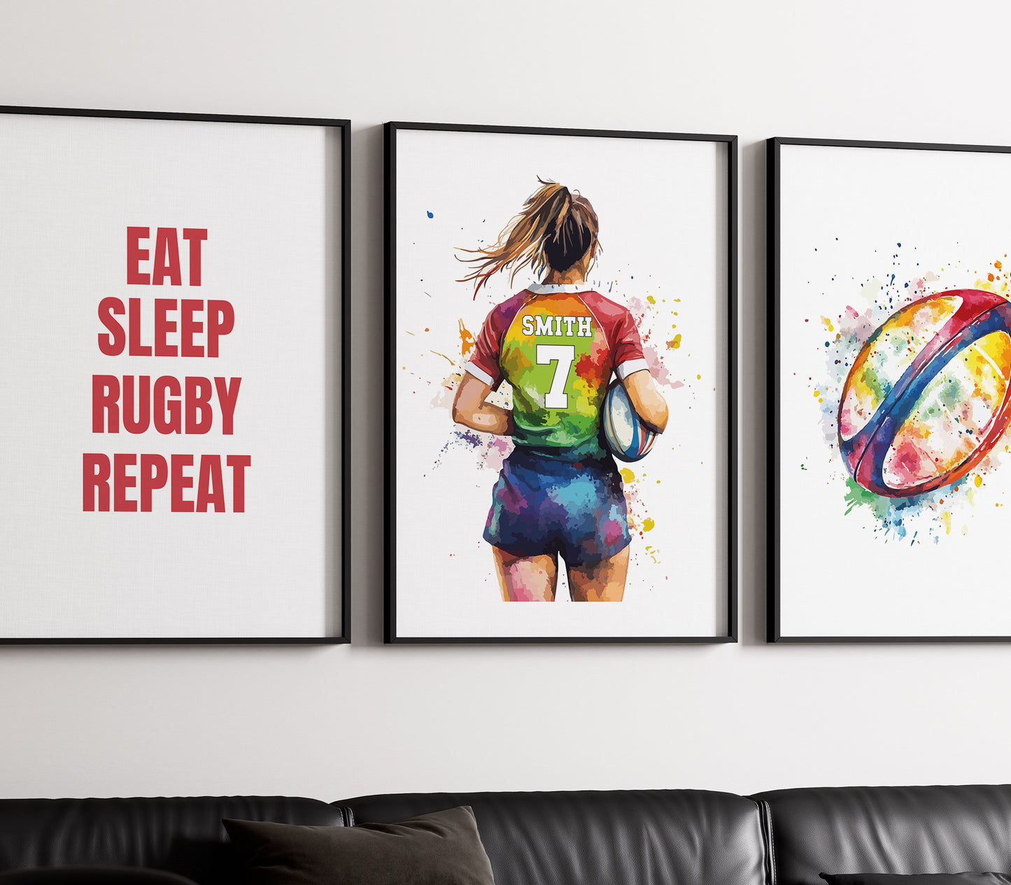 Personalised Girls Rugby Print, Female Rugby Player, Rugby Gifts for Girls, Rugby Gift, Rugby Wall Art, Girls Bedroom Prints, Rugby Print