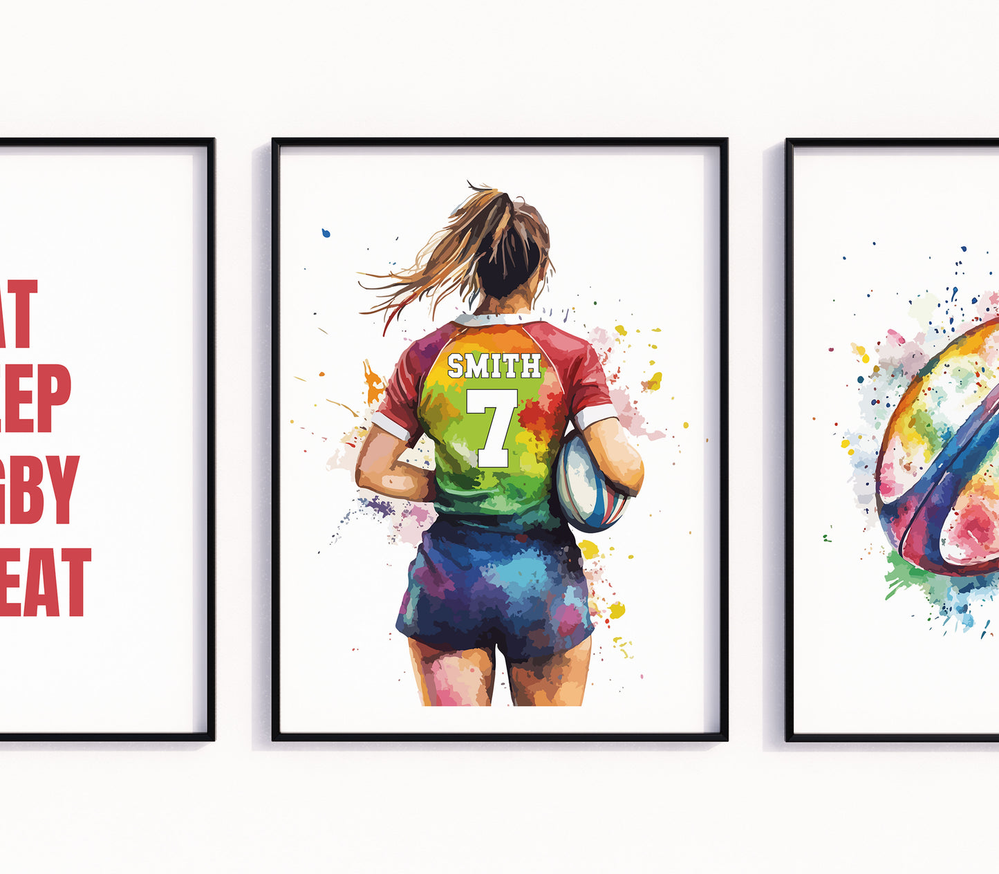 Personalised Girls Rugby Print, Female Rugby Player, Rugby Gifts for Girls, Rugby Gift, Rugby Wall Art, Girls Bedroom Prints, Rugby Print