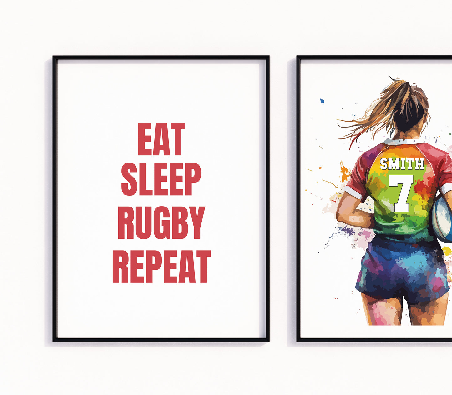 Personalised Girls Rugby Print, Female Rugby Player, Rugby Gifts for Girls, Rugby Gift, Rugby Wall Art, Girls Bedroom Prints, Rugby Print